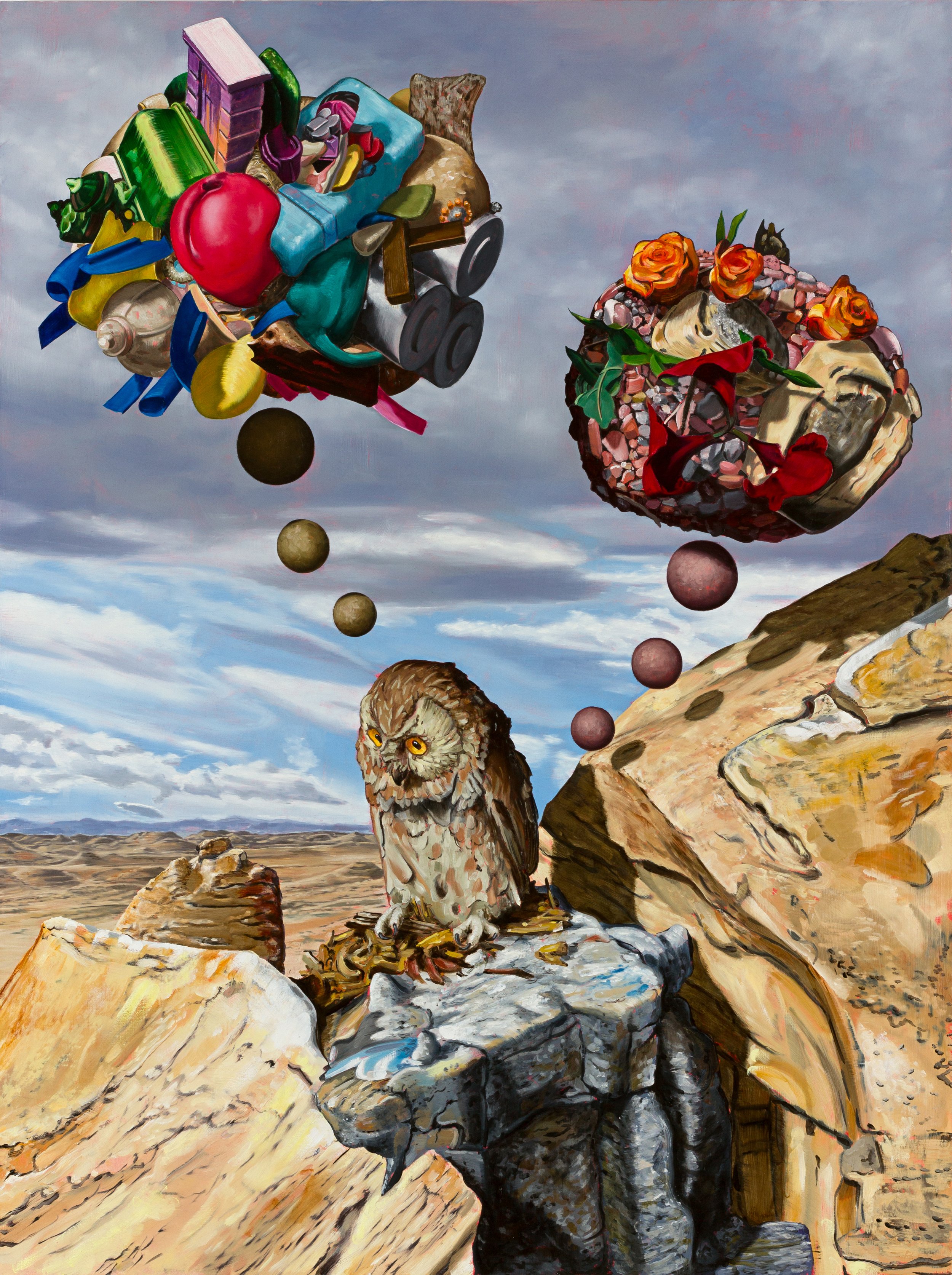 Competing Thoughts , 2024. Oil on panel, 40 x 30 inches