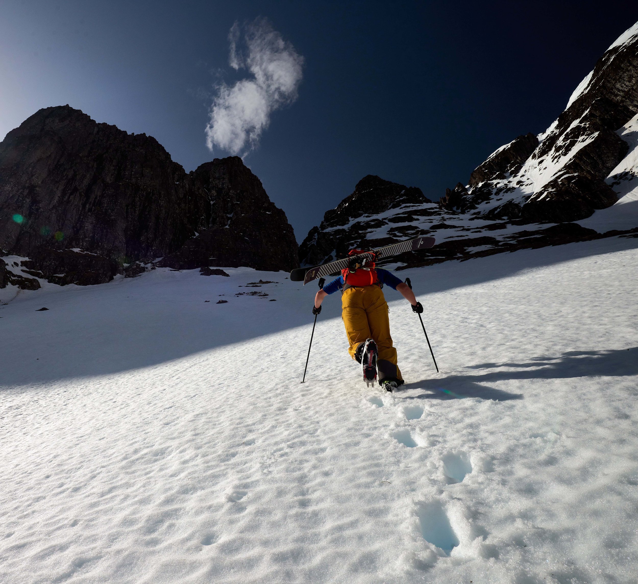 Boot-packing towards the foot of Hayfork Gully.