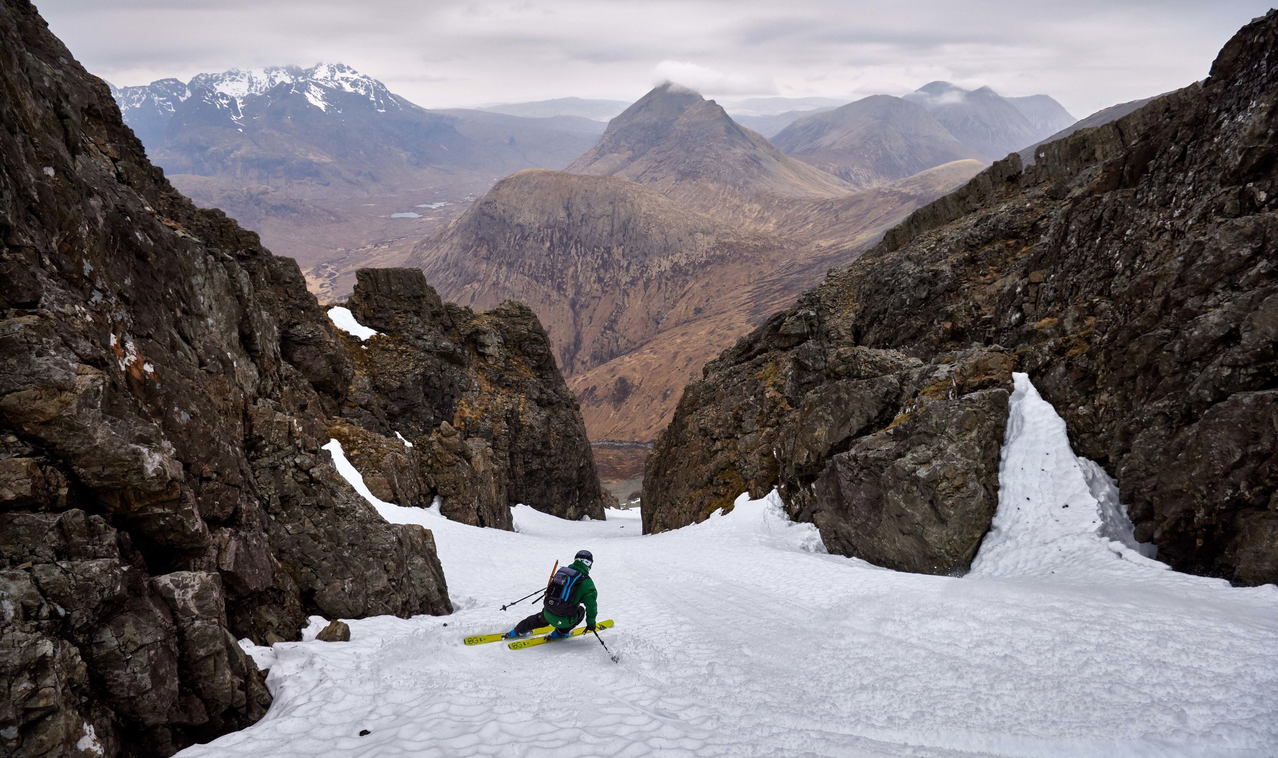 Dave Anderson in the lower section of Blà Bheinn's Pinnacle Gully.