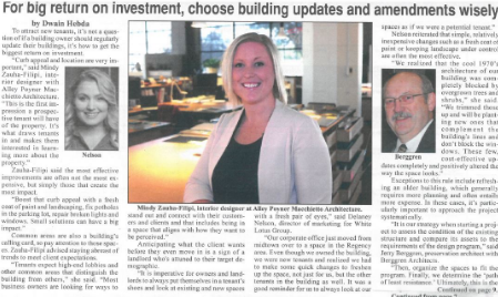 MIDLANDS BUSINESS JOURNAL 7/26/19 FEATURE: FOR BIG RETURN ON INVESTMENT, CHOOSE BUILDING UPDATES AND AMENITIES WISELY
