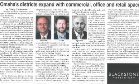 MIDLANDS BUSINESS JOURNAL 3/22/19 FEATURE: OMAHA’S DISTRICTS EXPAND WITH COMMERCIAL, OFFICE AND RETAIL SPACE