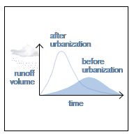 Normal
0
false
false
false
EN-US
X-NONE
X-NONE
The runoff volume is larger in urbanized areas leading to flash floods and stream scouring. Source: Low Impact Development Manual, University of Arkansas.