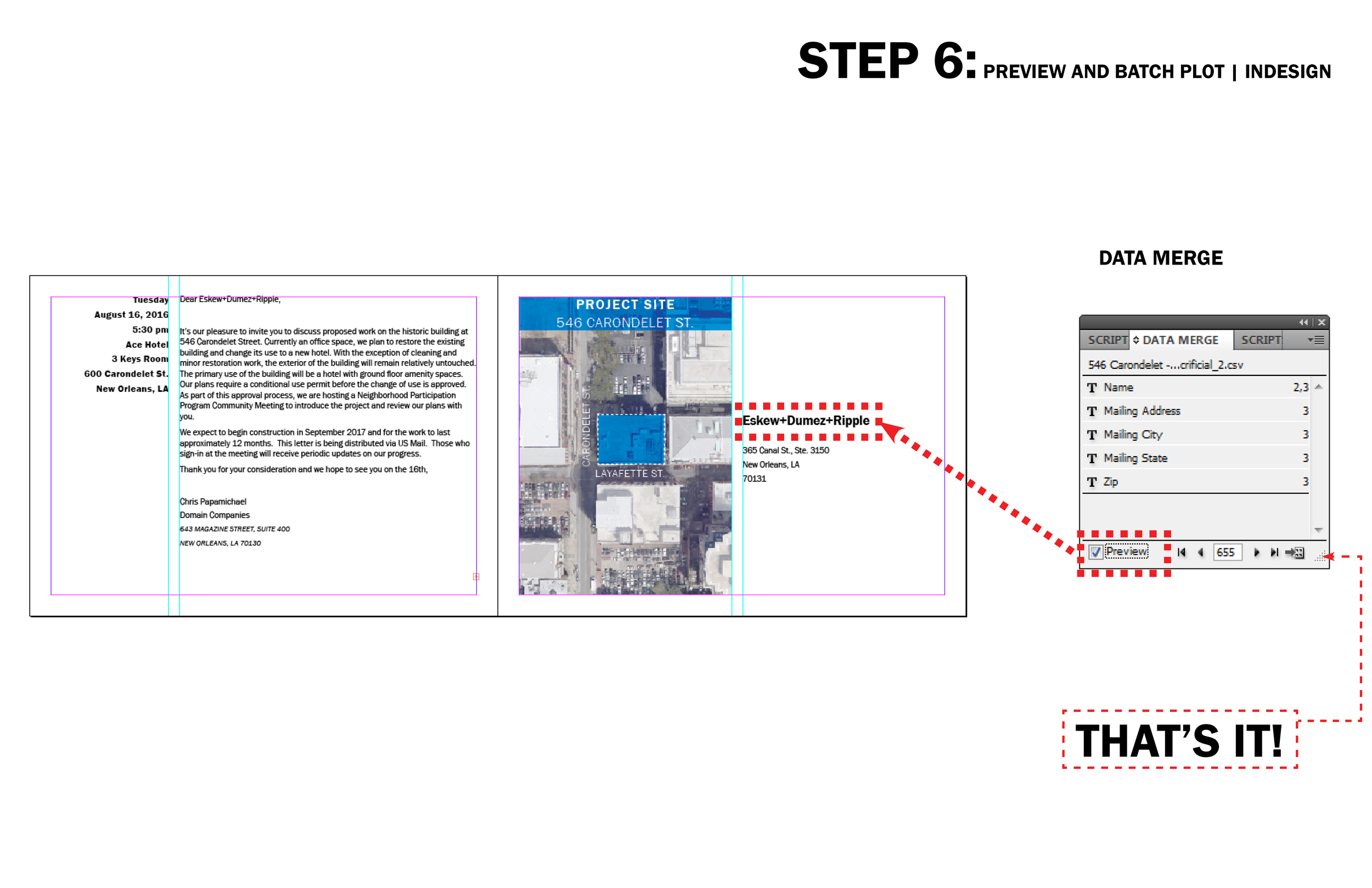 Preview the associated information. With the preview box checked you can now see the linked information from the Excel file, and click the left/right arrows to cycle through. From here, you can batch plot!