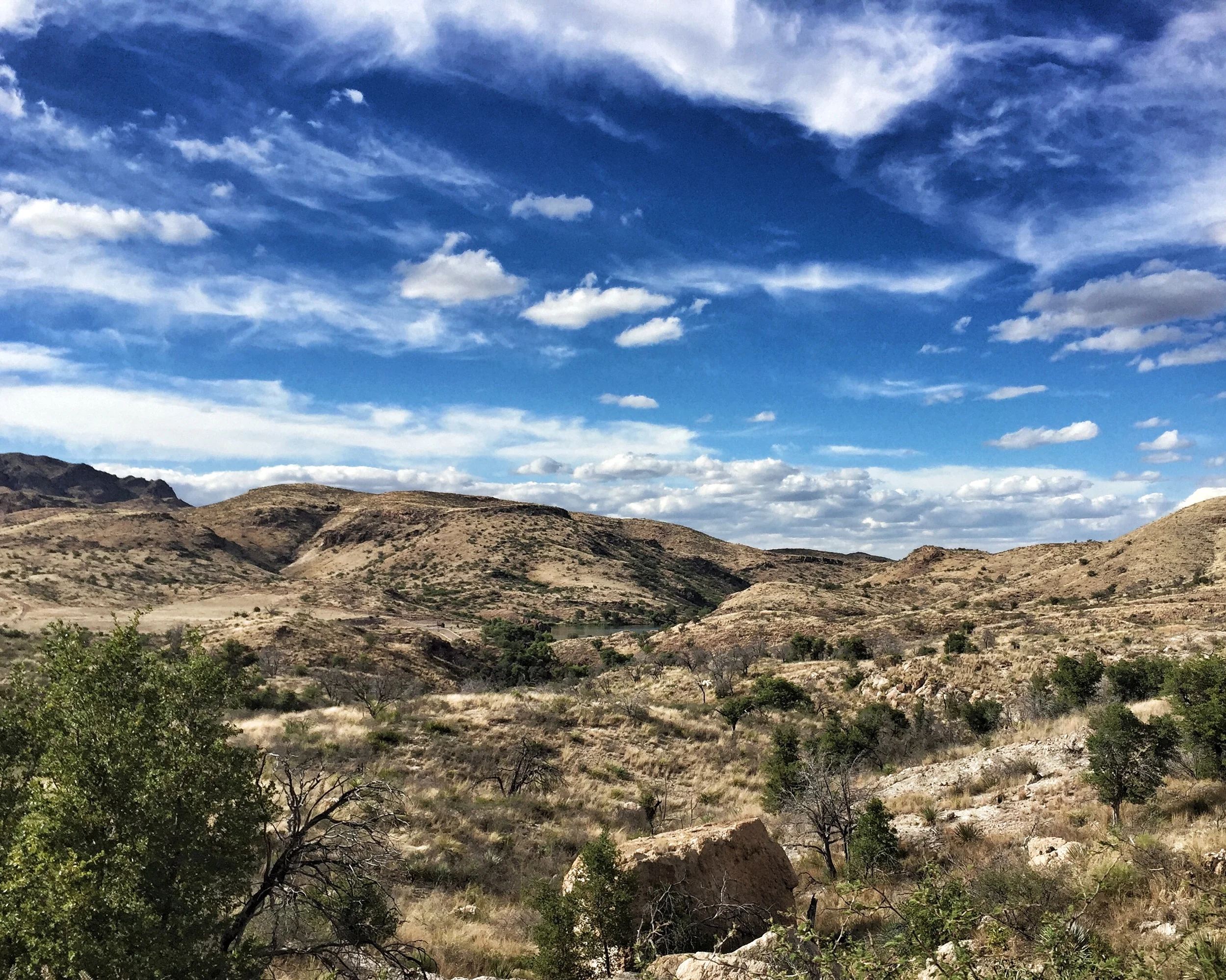 May 8, 2016 Hills Like White Elephants and the first glimpse of Pena Blanca Lake from AZ 289, Santa Cruz County, Arizona.