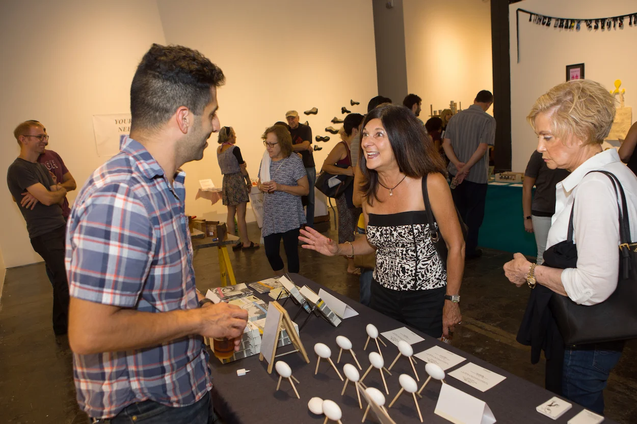 Conversations with John Peña (CSA PGH 2017 Artist) : face-to-face and suspended on wooden legs, as word balloon sculptures.