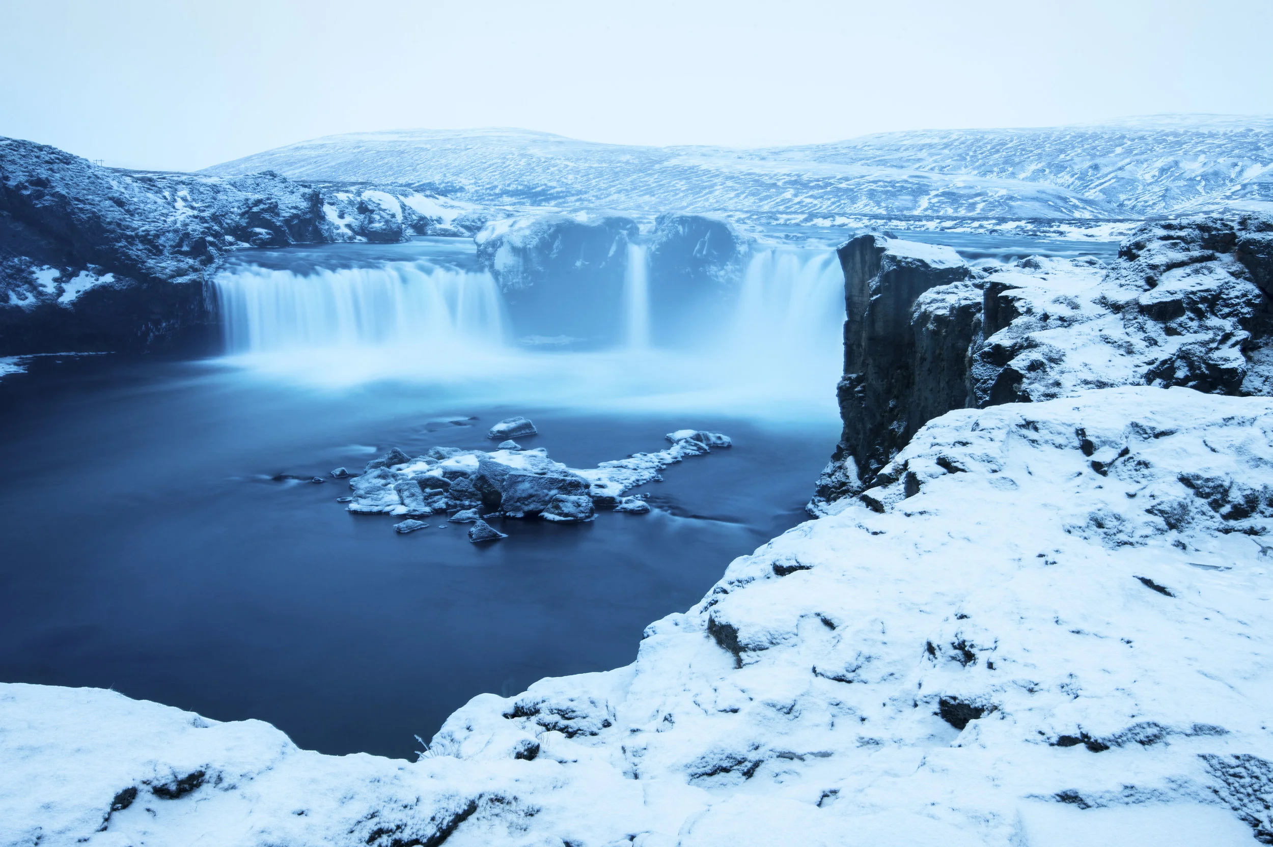 Godafoss(Waterfall of the gods) in the northern part of Iceland captured during the middle of winter.