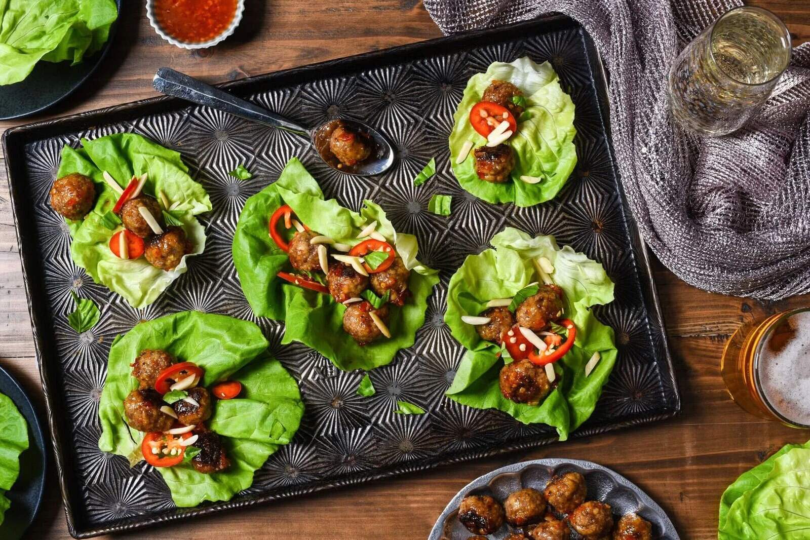 Sweet Chili Freedom Run Farm Lamb Meatball Lettuce Wraps