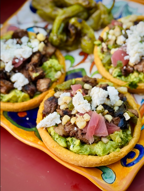 Citrus-Chile Lamb Sopes with Charred Corn and Rajas Relish