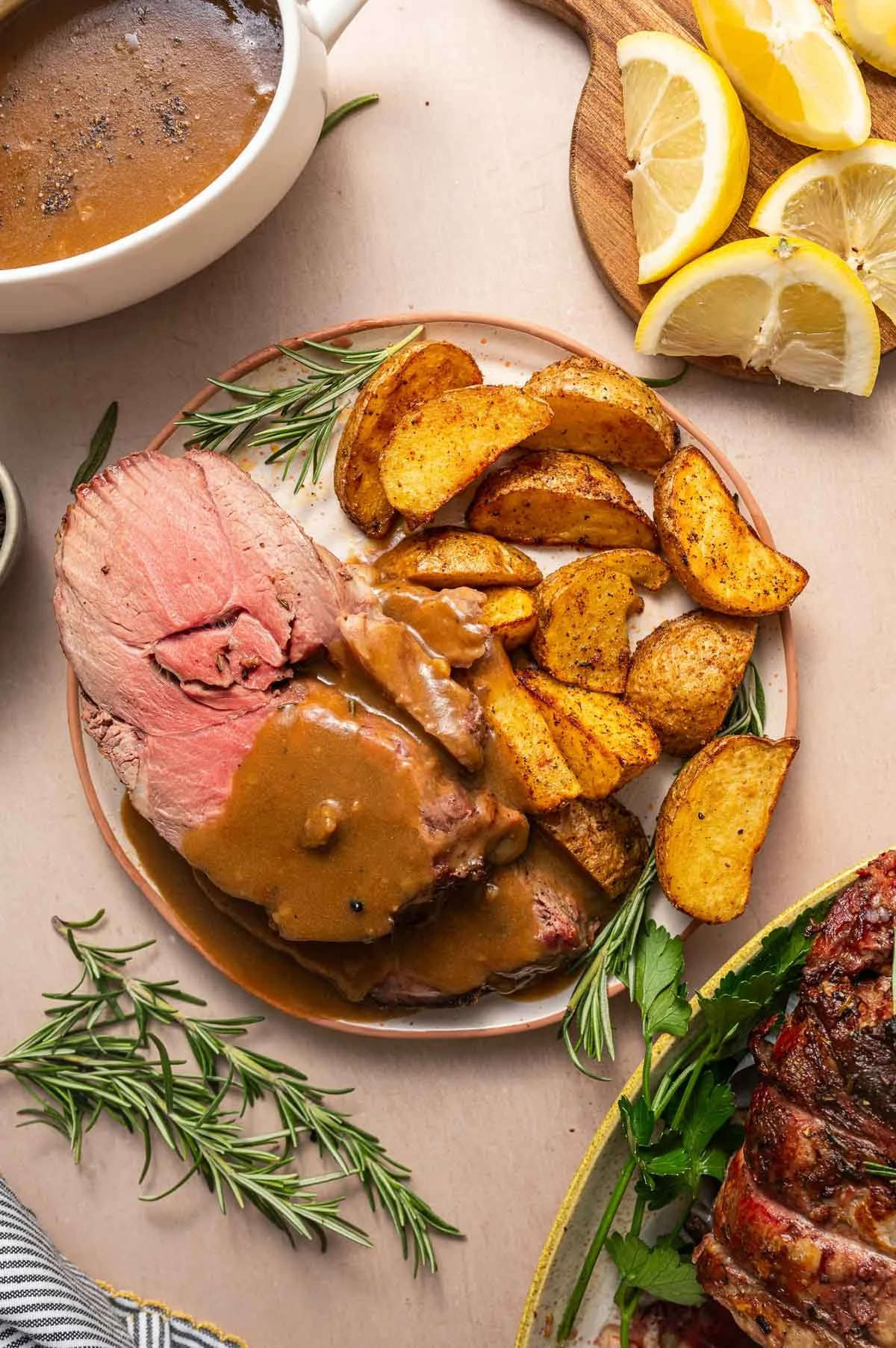 Boneless Lamb Roast with Garlic &amp; Rosemary Pan Gravy
