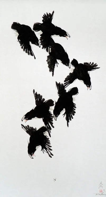 Seven Crows with Dragonfly