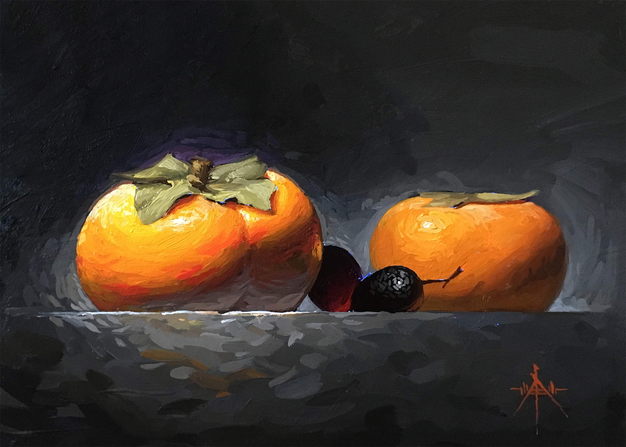 Painting by Artist Blair Atherholt entitled Persimmons