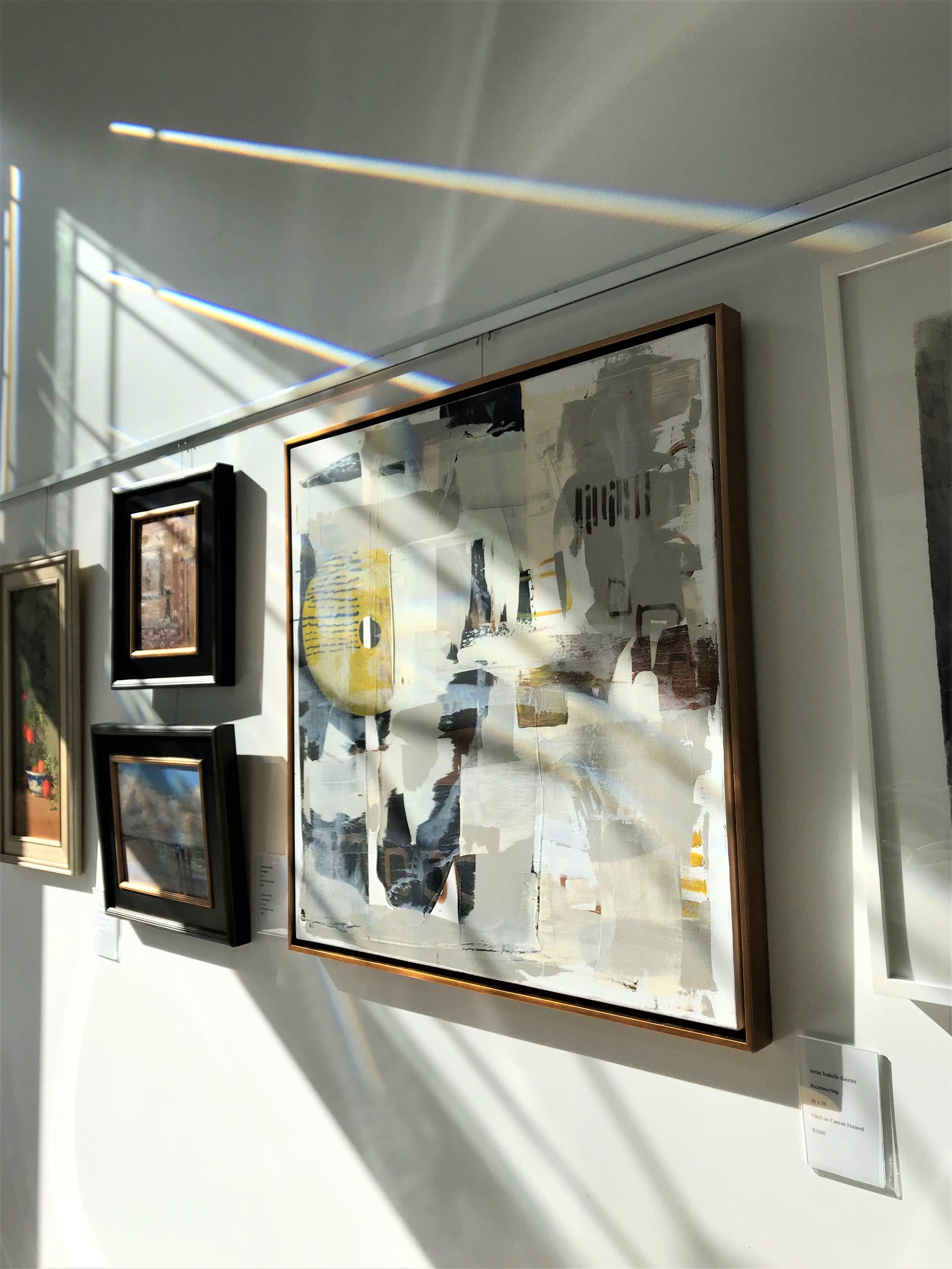 Paintings in the large Gallery space by Nancy Chaboun, Amy Collins and Isabelle Gautier.