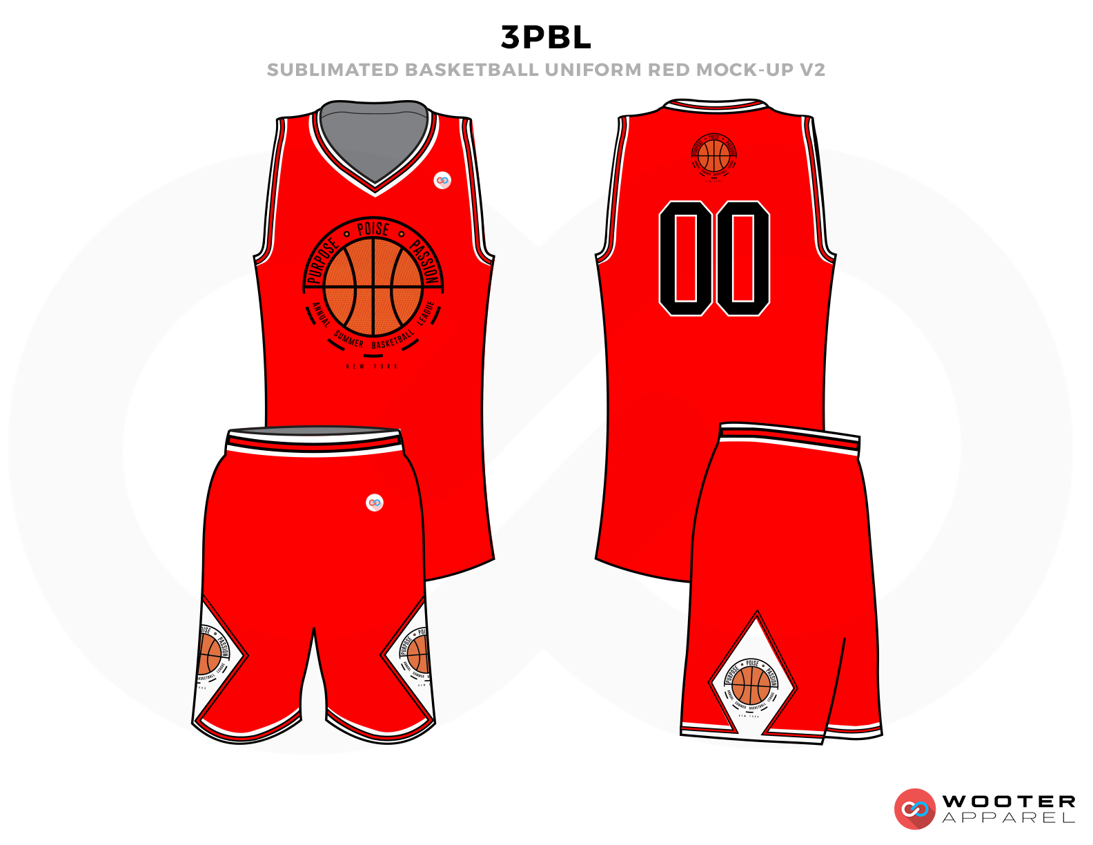 3PBL Red White Green and Orange Basketball Uniforms, Jersey and Shorts