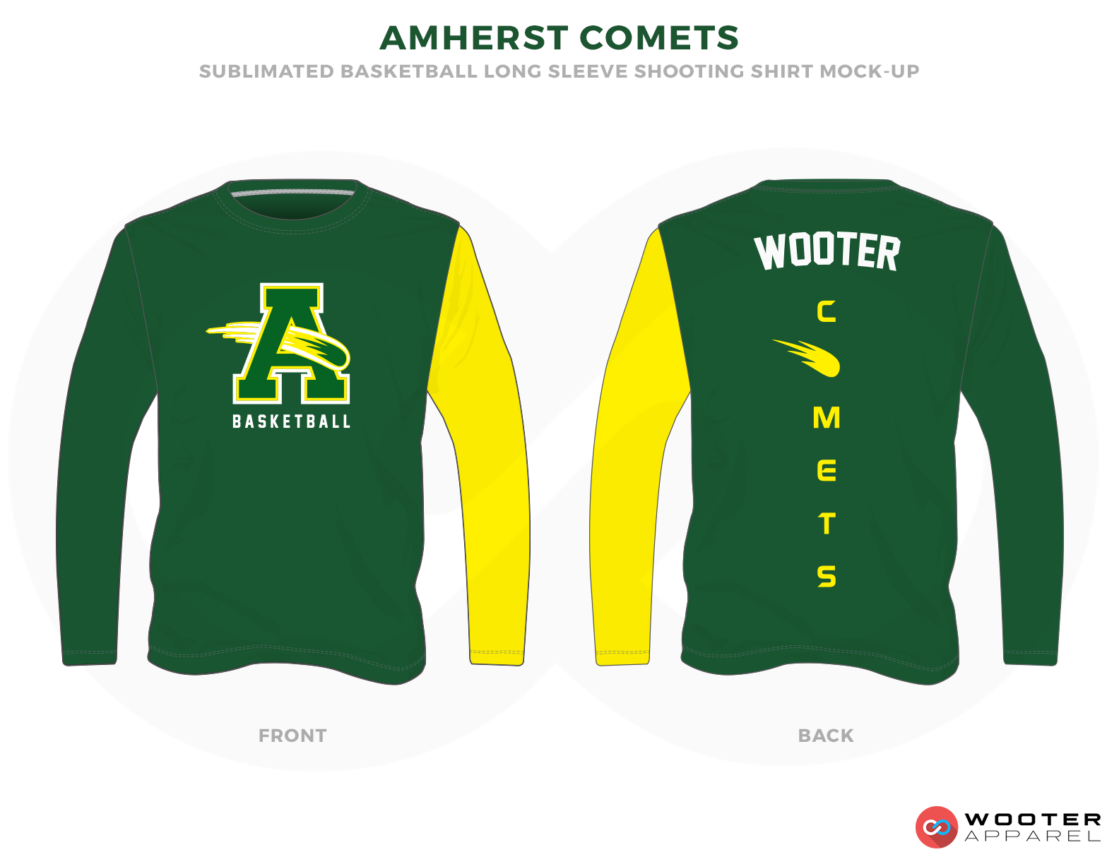 AMHERST COMETS Green Yellow and white Basketball Uniforms, Jersey