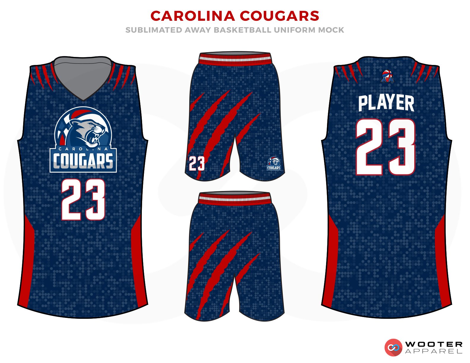 CAROLINA COUGARS Blue Red and White Basketball Uniforms, Jersey and Shorts