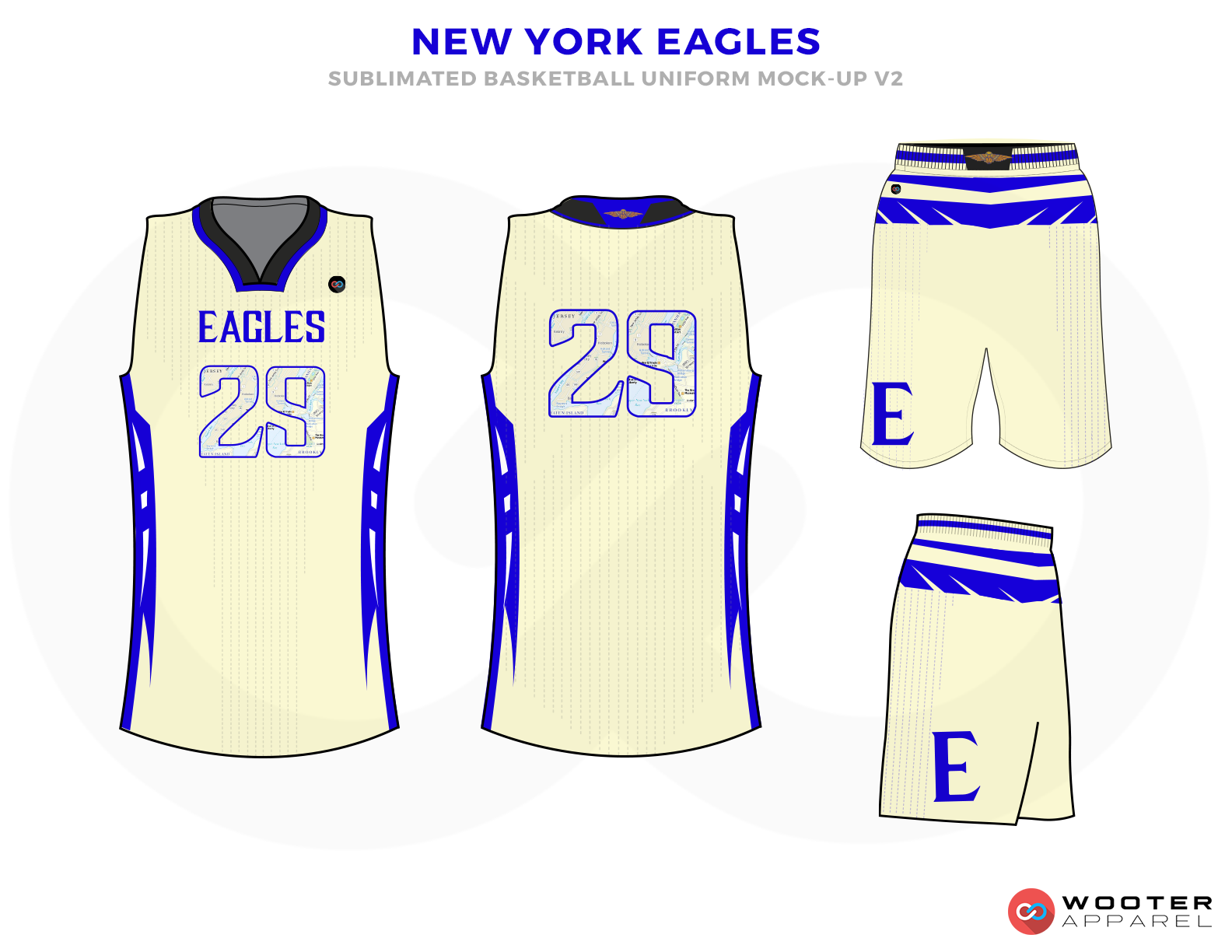 NEW YORK EAGLES Light Yellow Blue and White Basketball Uniforms, Jersey and Shorts