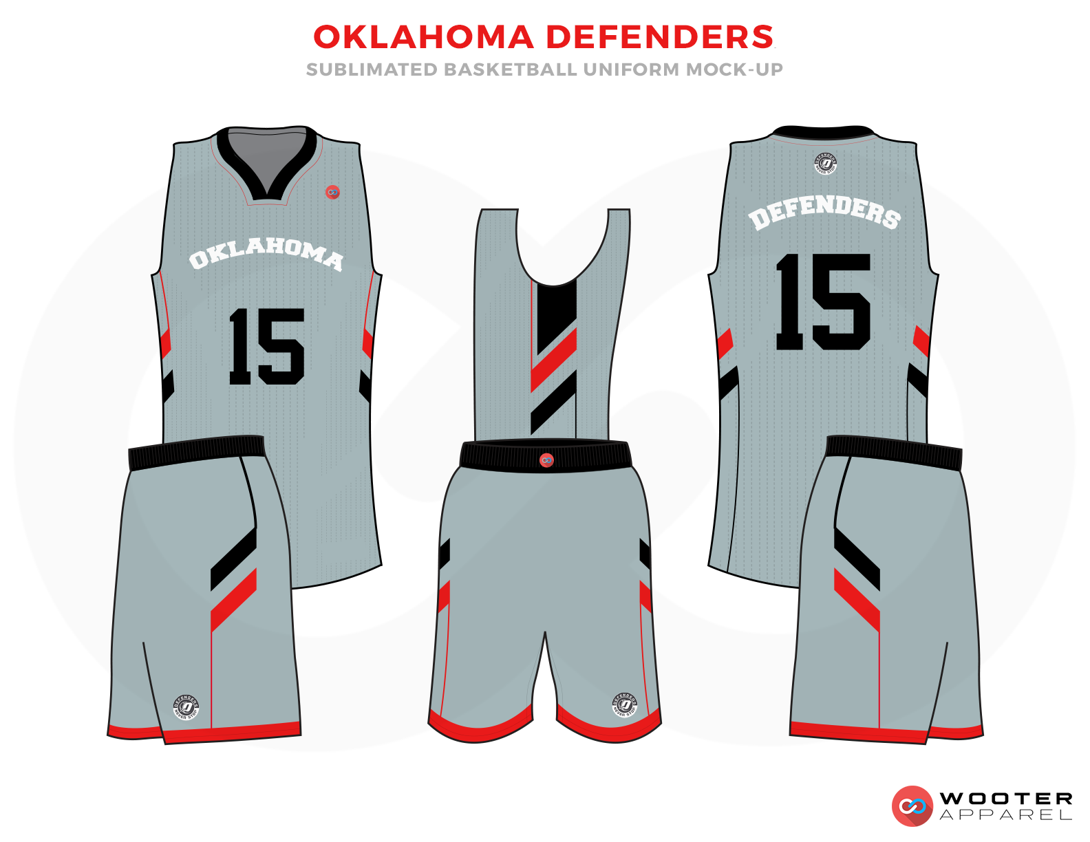 OKLAHOMA DEFENDERS Light Blue Red White and Black Basketball Uniforms, Jersey and Shorts