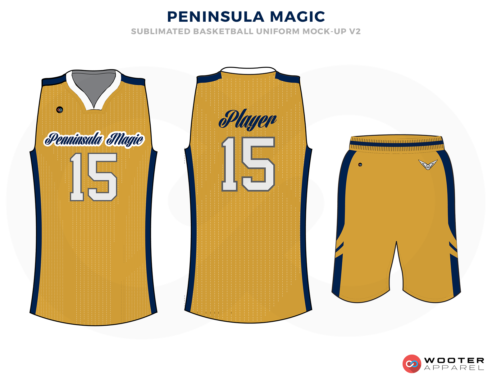 PENINSULE MAGIK Golden Blue and White Basketball Uniforms, Jersey and Shorts