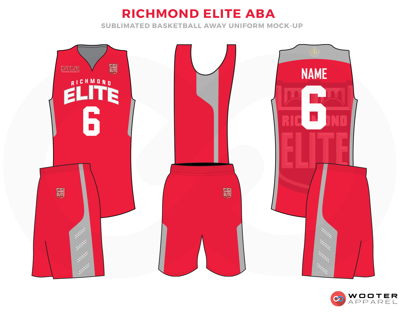 RICHMOND ELITE ABA Red Grey and White Basketball Uniforms, Jersey and Shorts