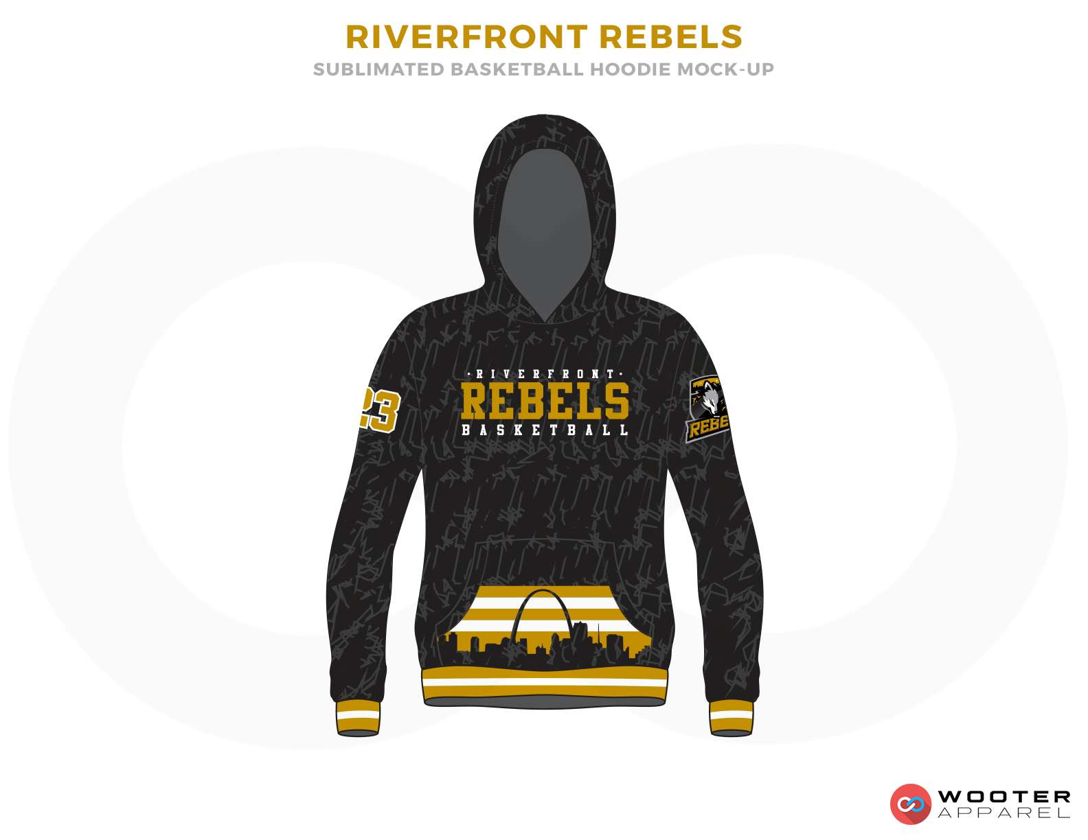 RIVERFRONT REBELS Black White and Yellow Basketball Uniforms, Hoodies