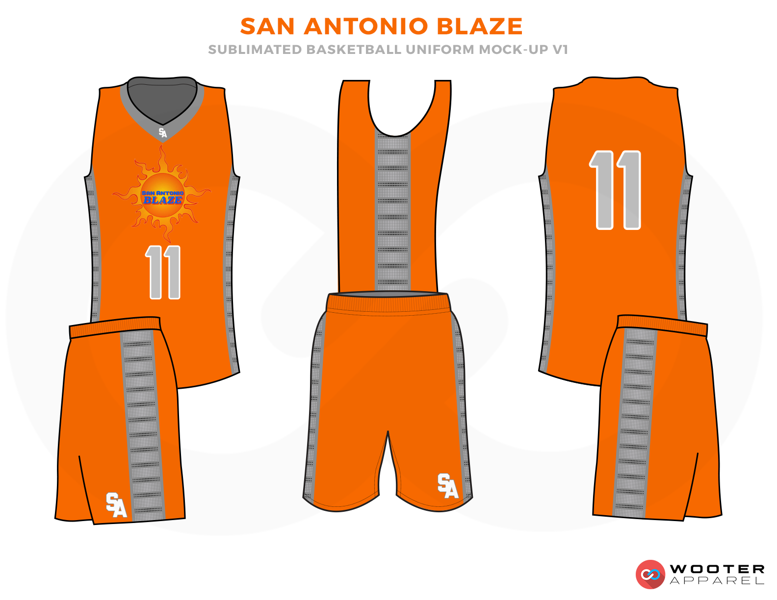 SAN ANTONIO BLAZE Oringe and Grey Basketball Uniforms, Jersey and shorts