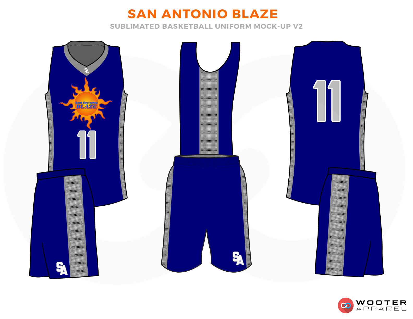 SAN ANTONIO BLAZE Blue Grey and Orange Basketball Uniforms, Jersey and shorts