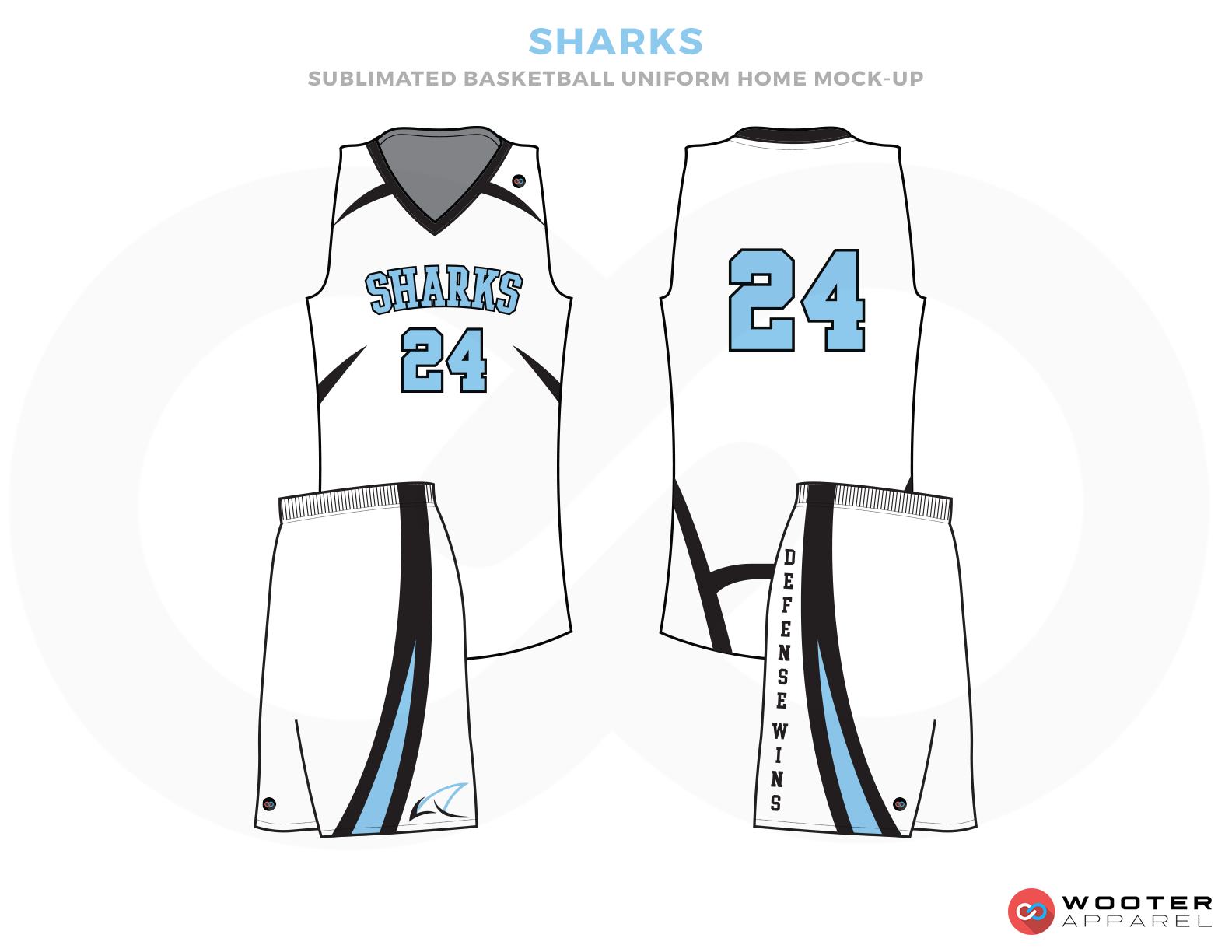 SHARKS White Blue and Black Basketball Uniforms, Jersey and shorts