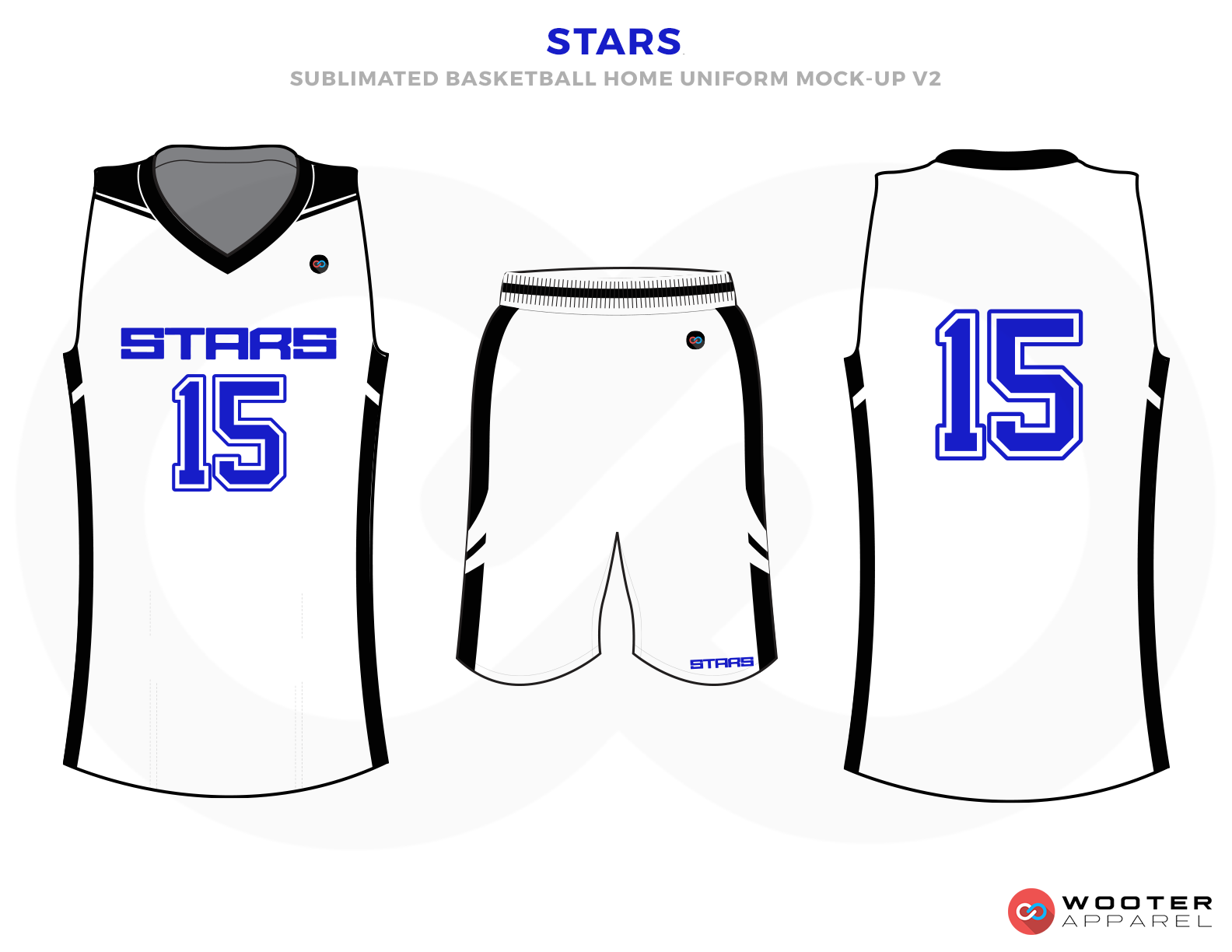 STARS White Blue and Black Basketball Uniforms, Jersey and Shorts