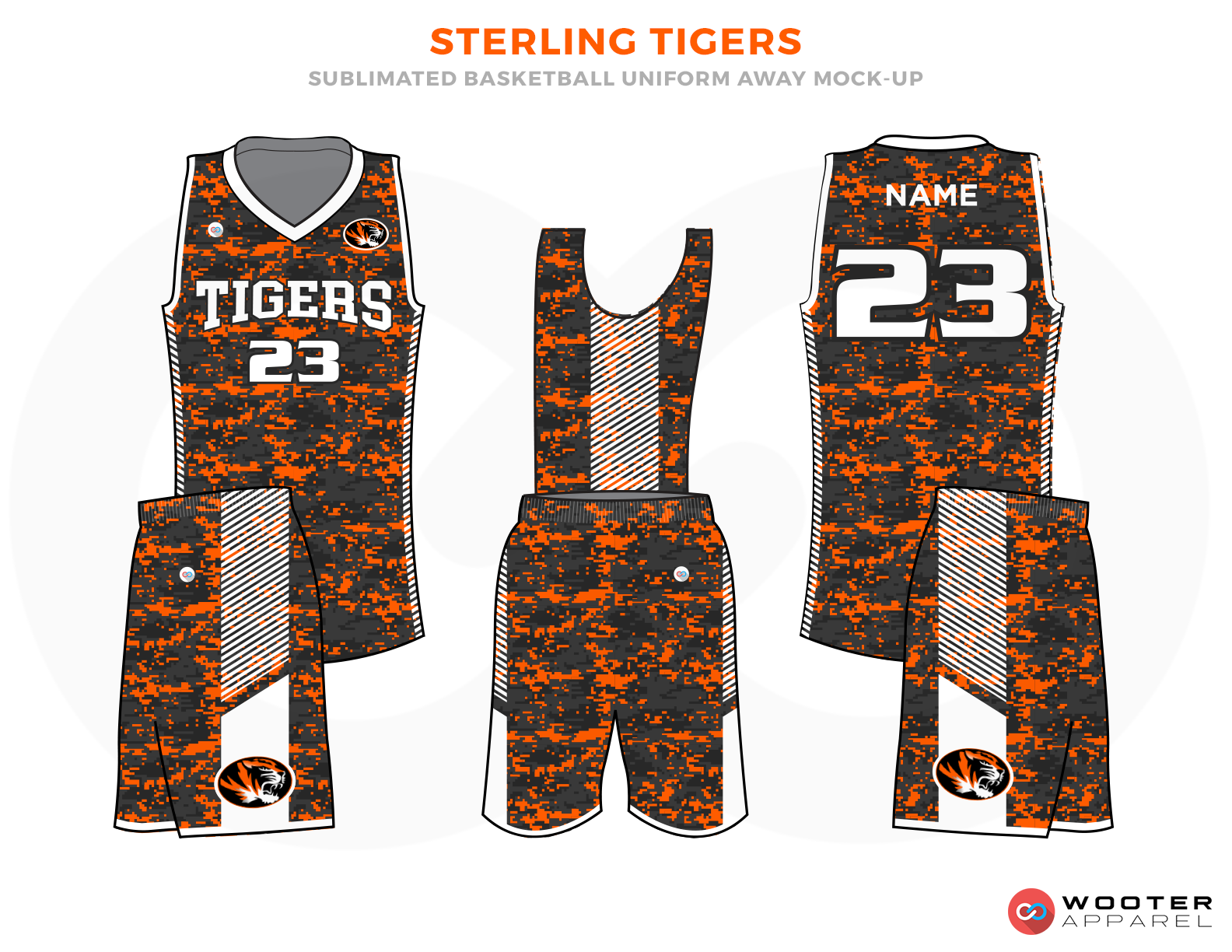 STERLING TIGERS Orange Grey and White Basketball Uniforms, Jersey and Shorts