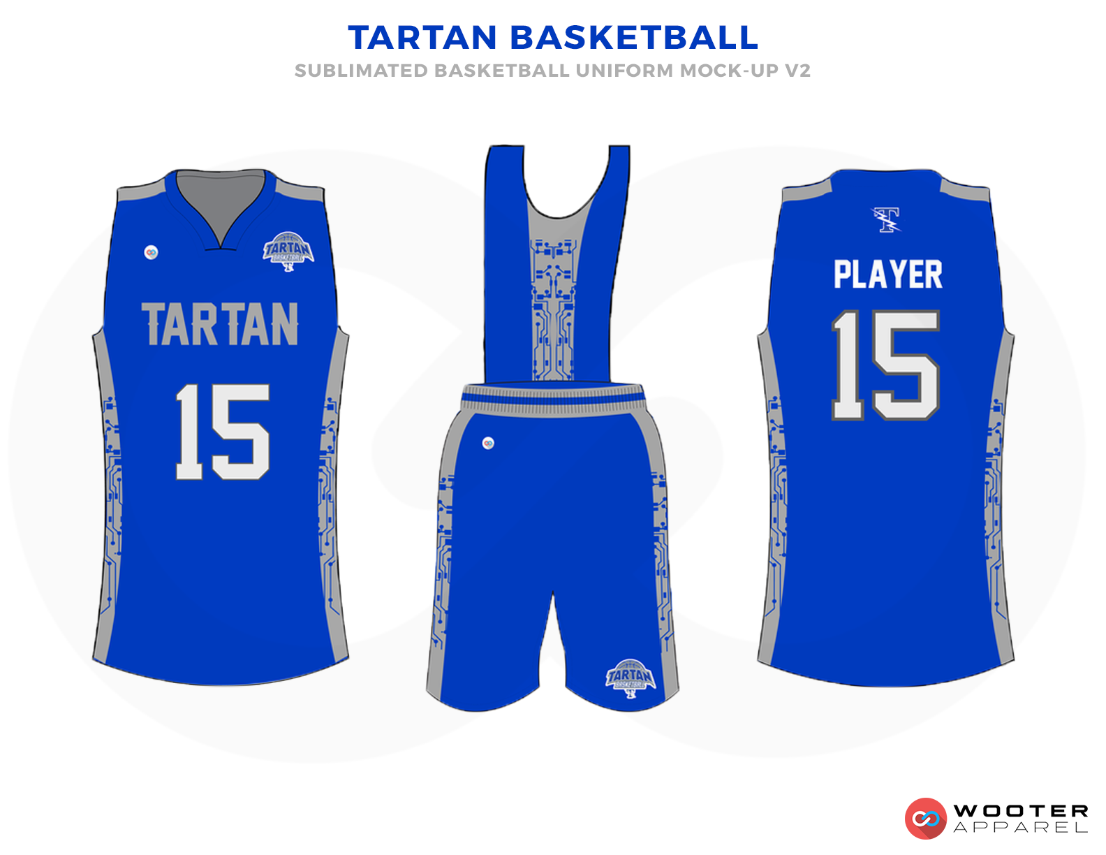TARTAN BASKETBALL Blue Grey and White Basketball Uniforms, Jersey and Shorts
