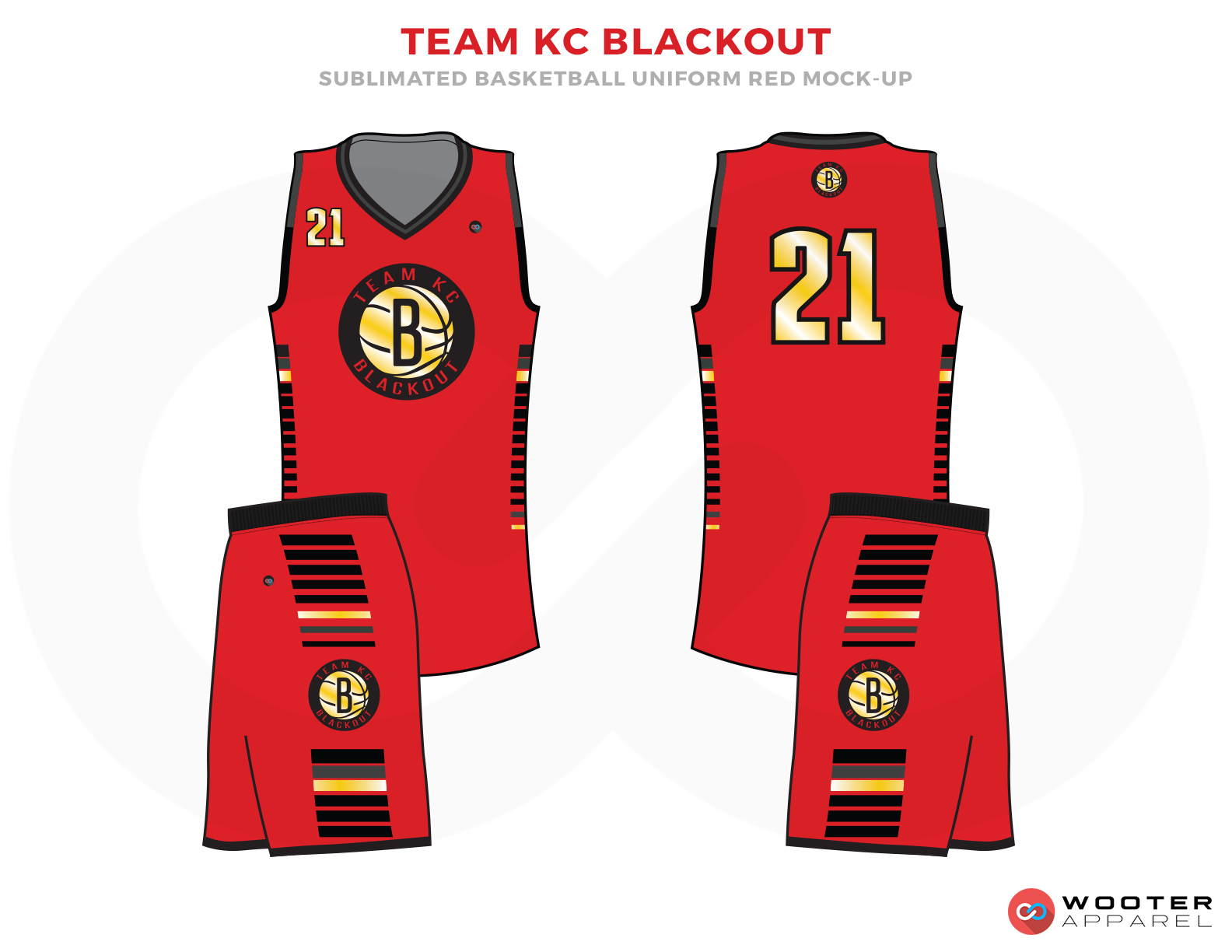TEAM KC BLACKOUT Red Black Yellow and White Basketball Uniforms, Jersey and Shorts