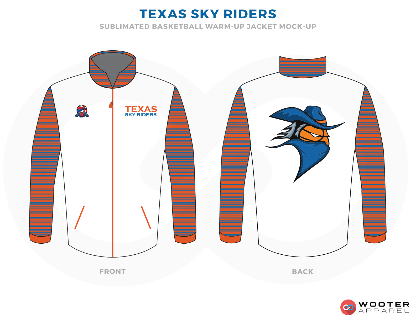 TEXAS SKY RIDERS White Blue Orange Black and White Basketball Uniforms, Jackets