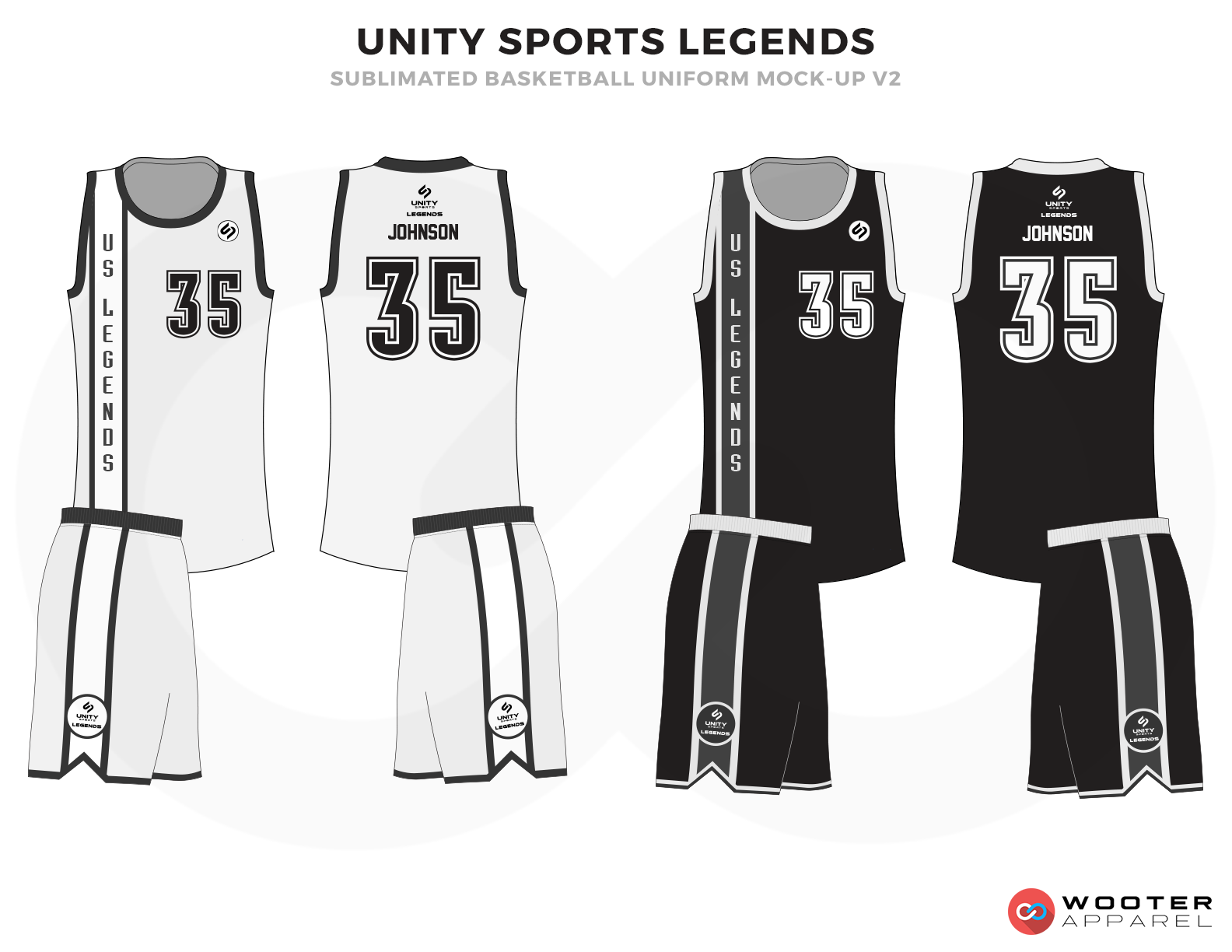 UNITY SPORTS LEGENDS Black and White Basketball Uniforms, Jersey and Shorts