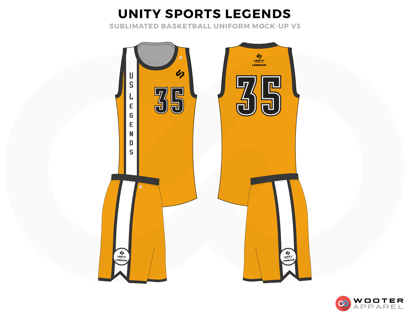 UNITY SPORTS LEGENDS Golden Black and White Basketball Uniforms, Jersey and Shorts