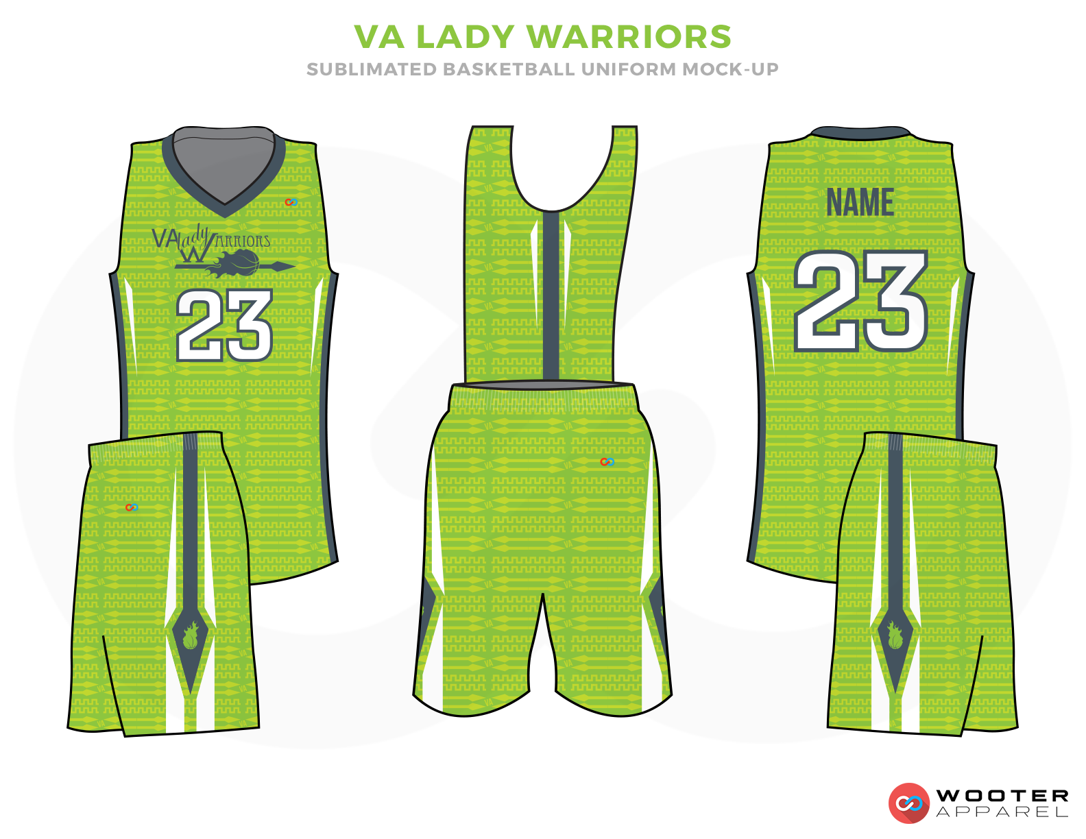 VA LADY WARRIORS Green Light Blue and White Basketball Uniforms, Jersey and Shorts