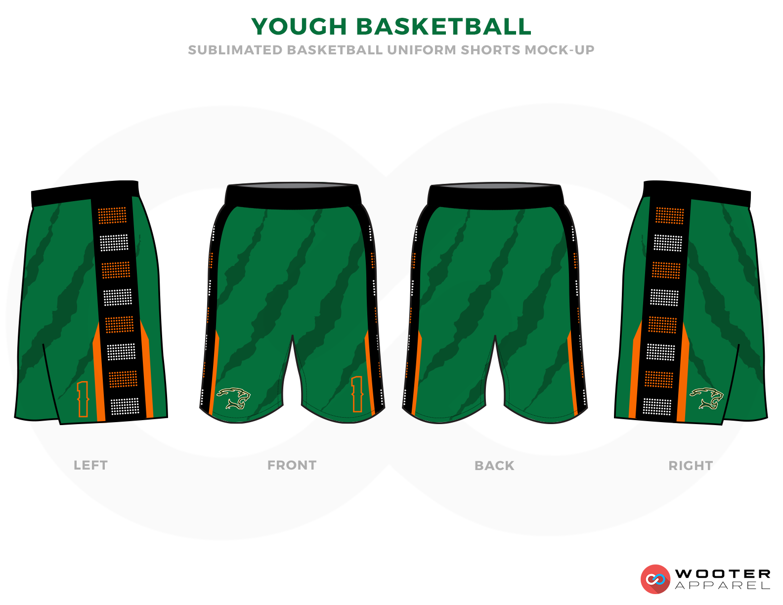 YOUGH BASKETBALL Green Black Brown Grey and Yellow Basketball Uniforms,Shorts