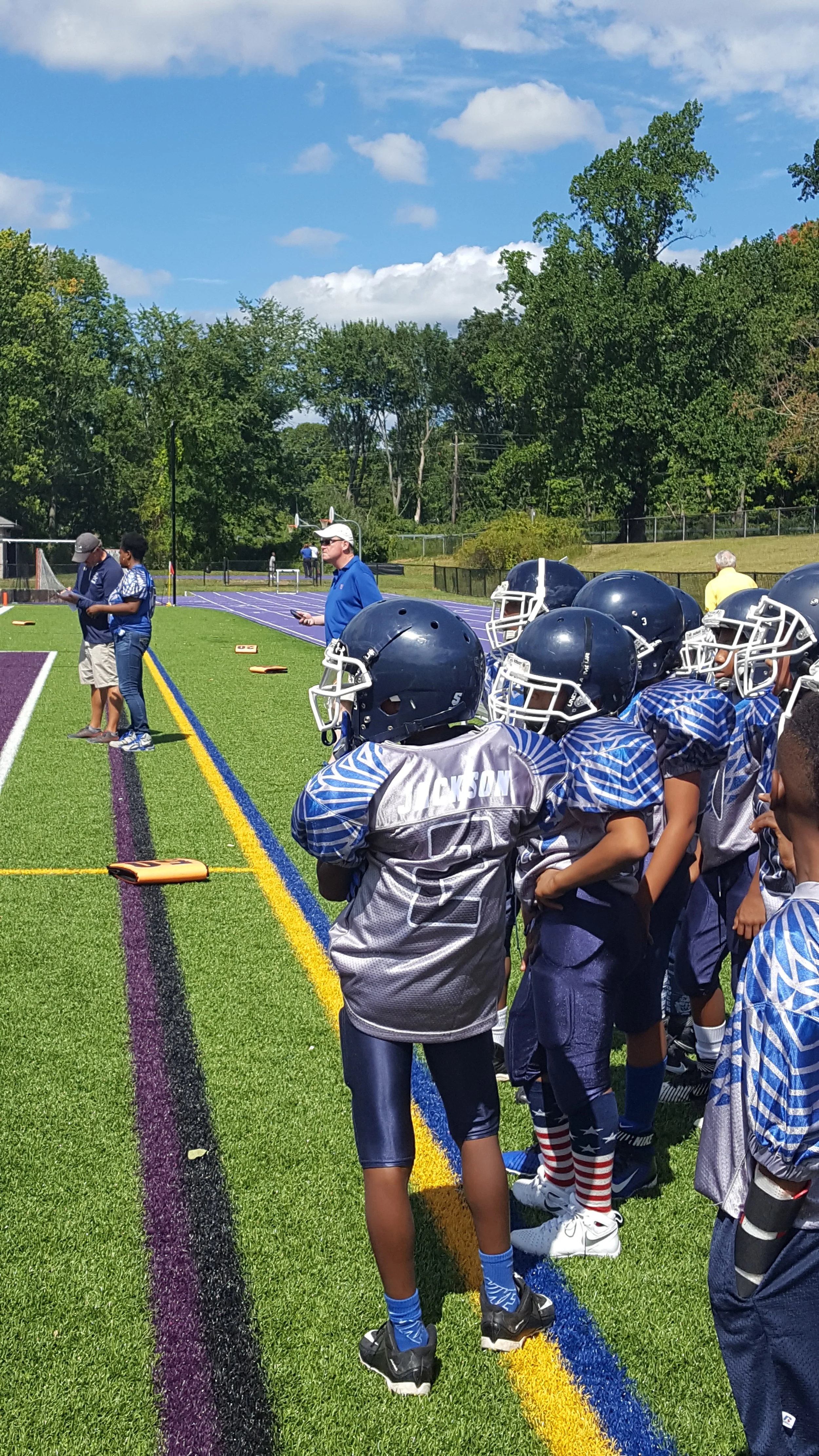 Blue Gray and White Football Uniforms, Jersey and Shorts