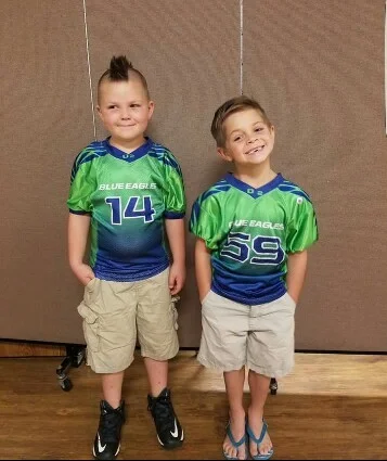 Blue white and Green Football Uniforms, Jersey and Shorts