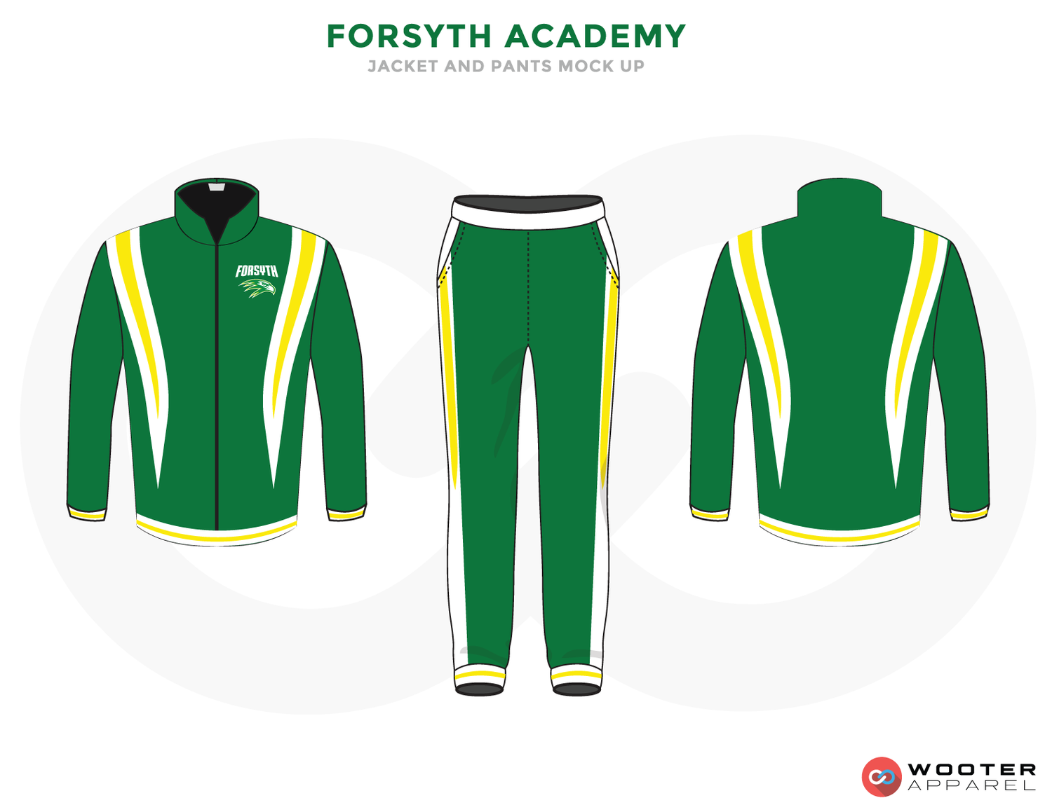 FORSYTH ACADEMY Green White Black and Yellow Baseball Uniforms, Jacket and Pants