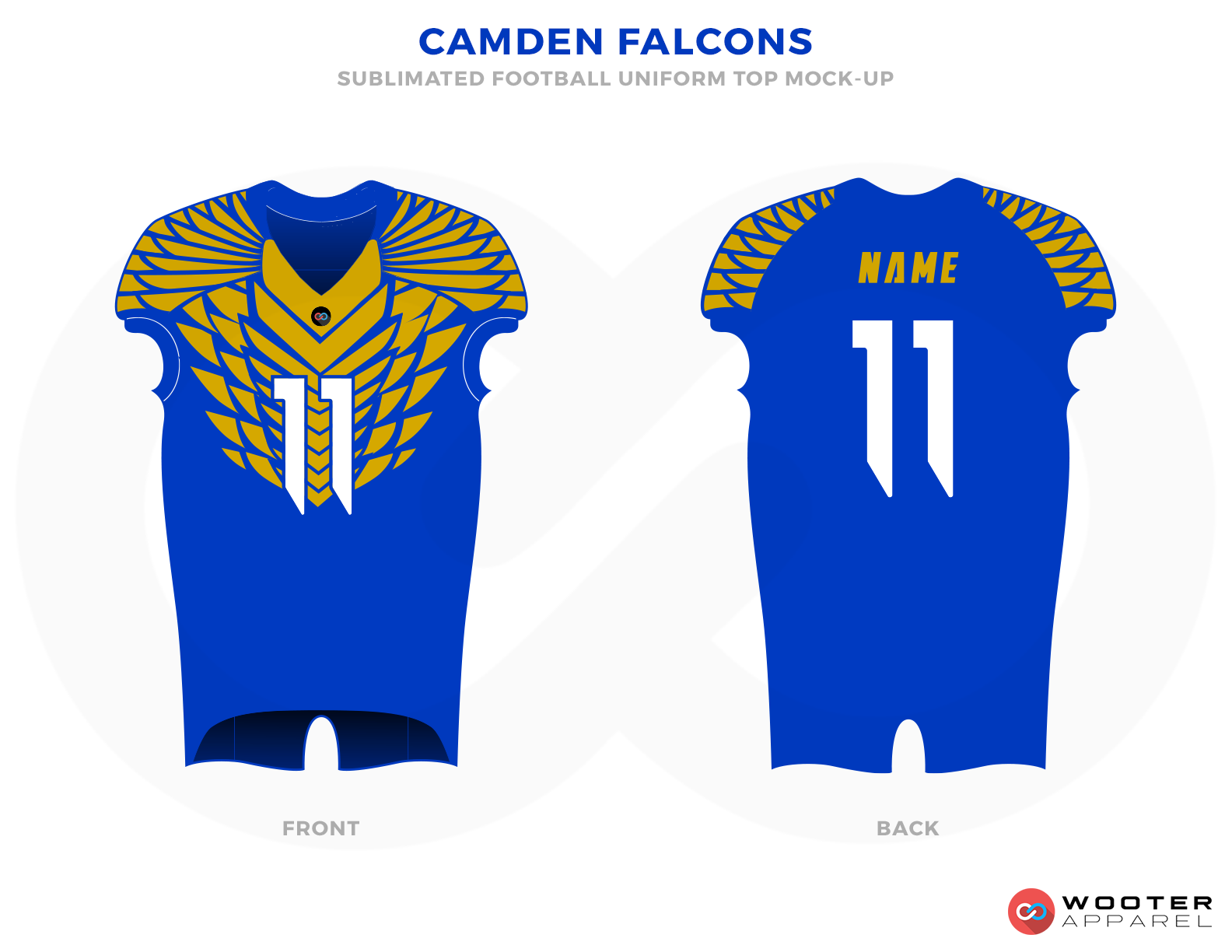 camden falcons Blue Yellow and White Football Uniforms, Jersey and Pants