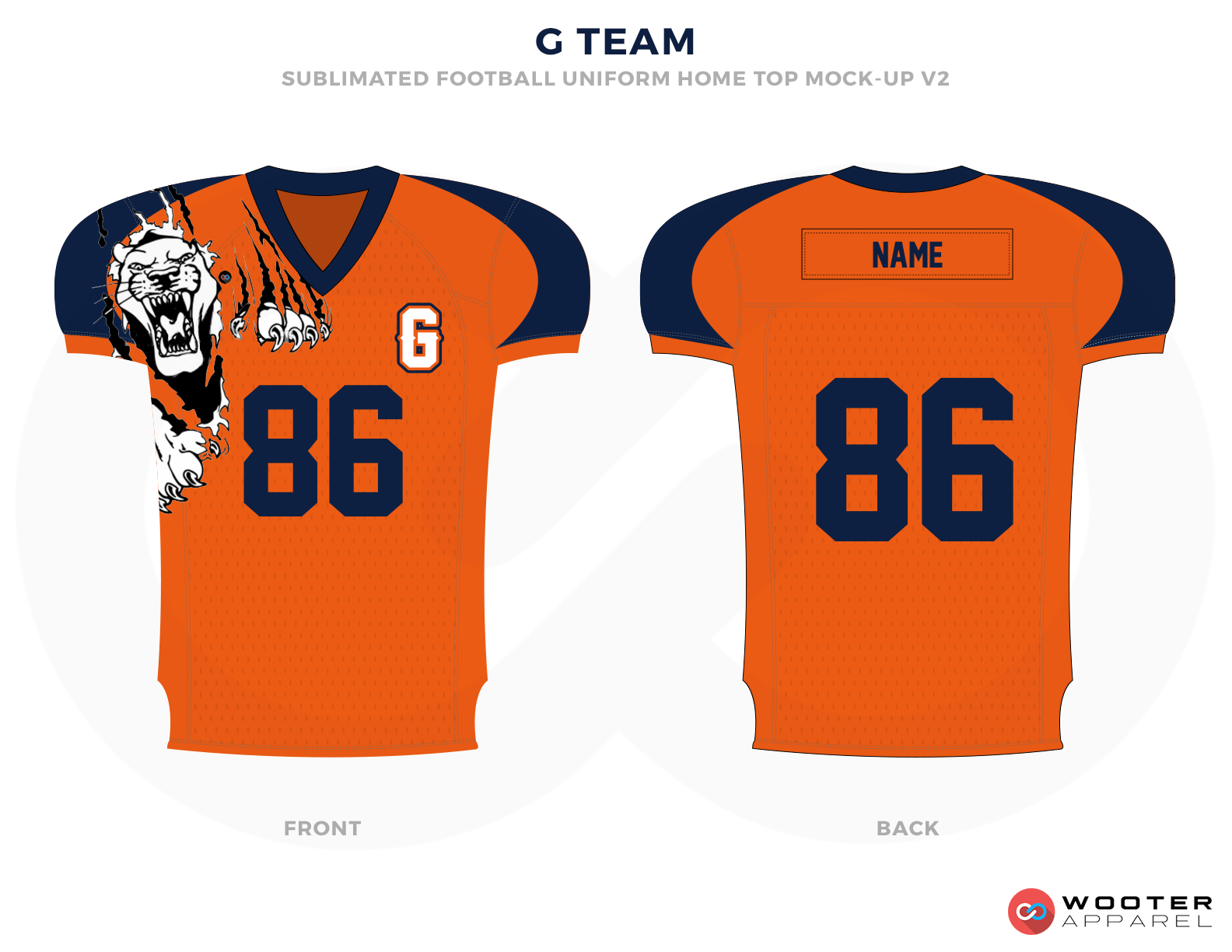 G TEAM Orange Blue and White Football Uniforms, Jerseys