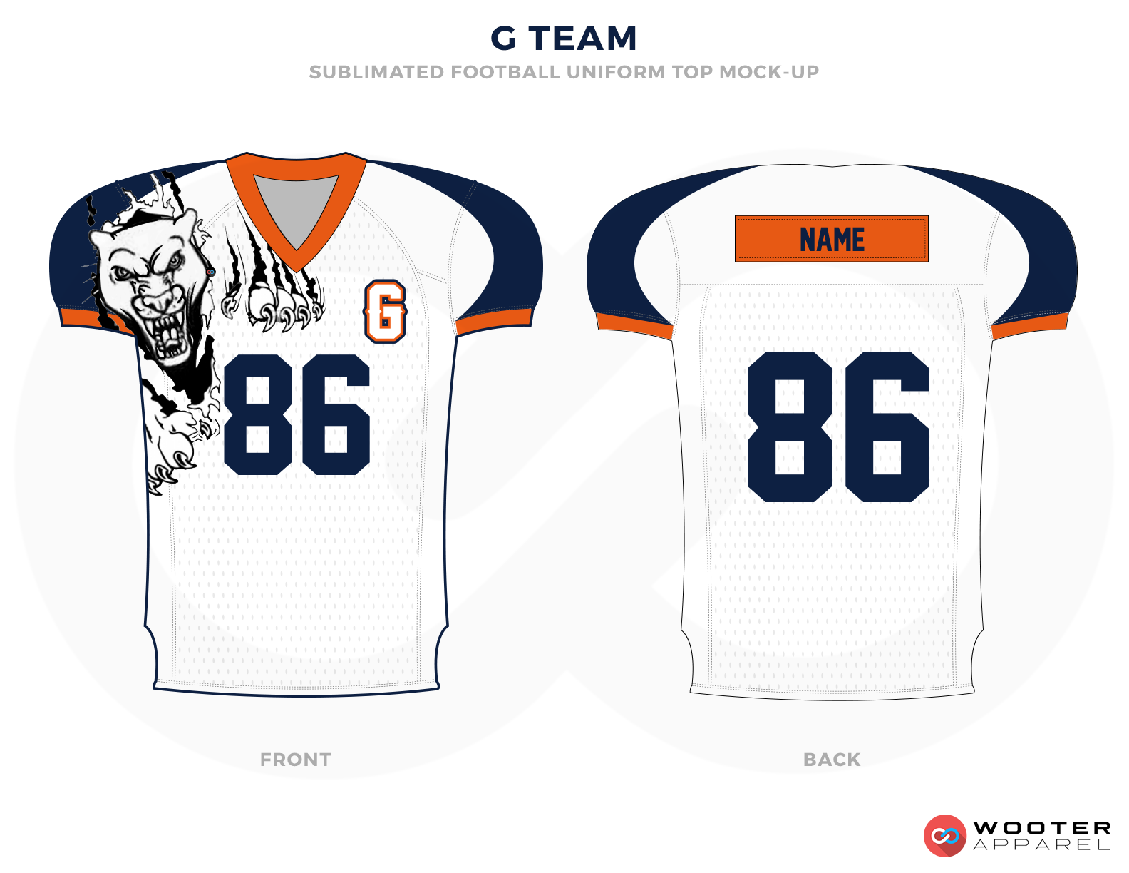 G TEAM White Blue Orange and Black Football Uniforms, Jerseys