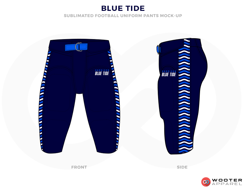 BLUE TIDE Dark Blue Light Blue and White Football Uniforms, Paints.
