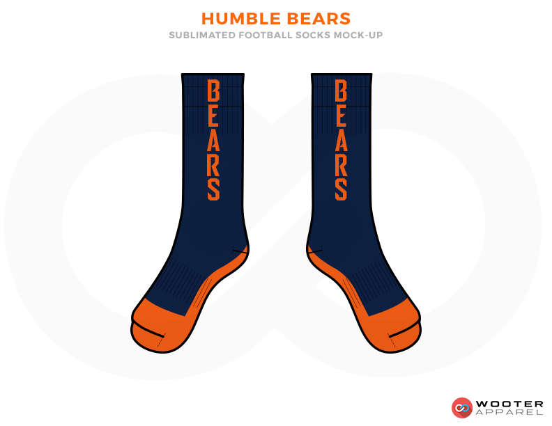 HUMBLE BEARS Dark Blue and Orange Football Uniforms, Socks.