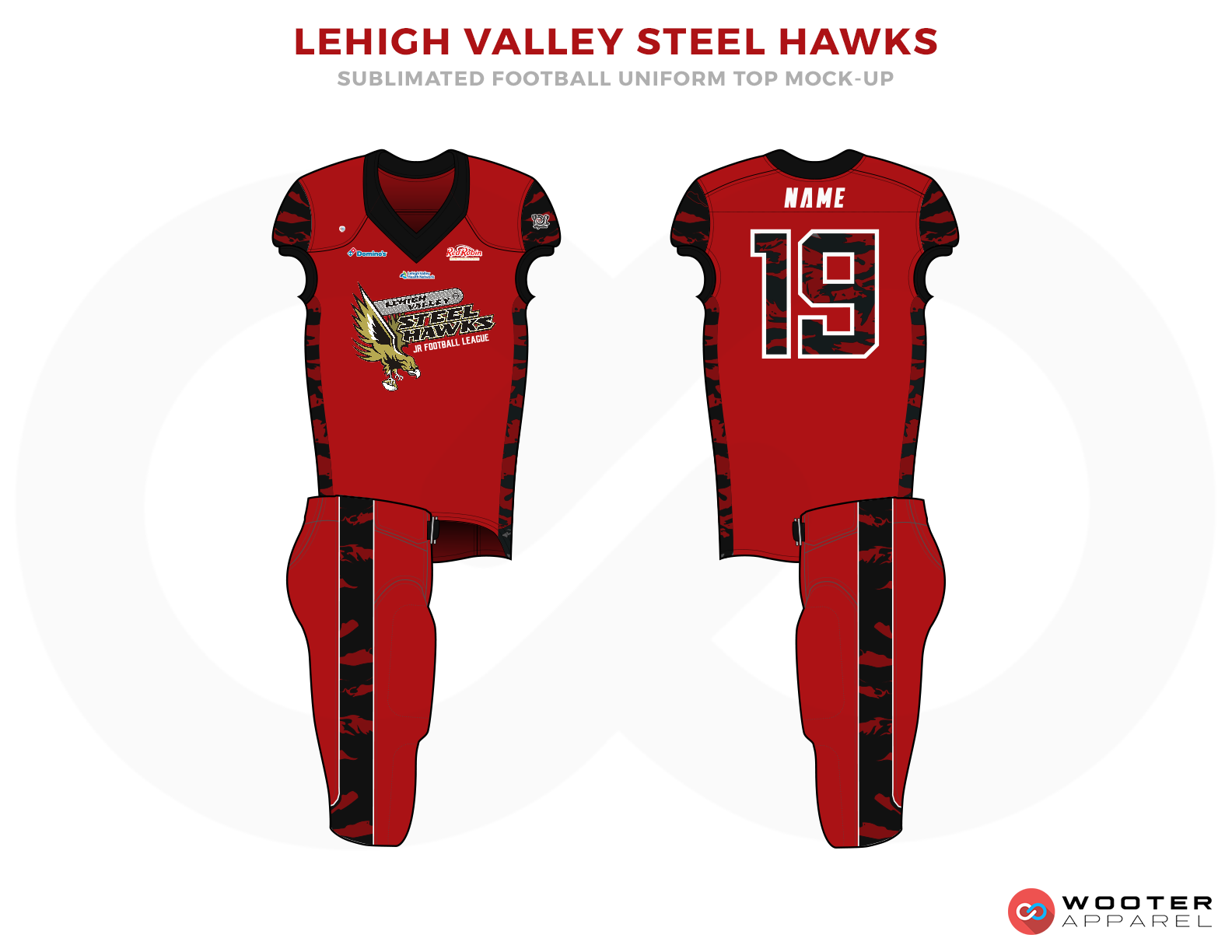 LEHIGH VALLEY STEEL HAWKS Red Black and White Football Uniforms, Jerseys.