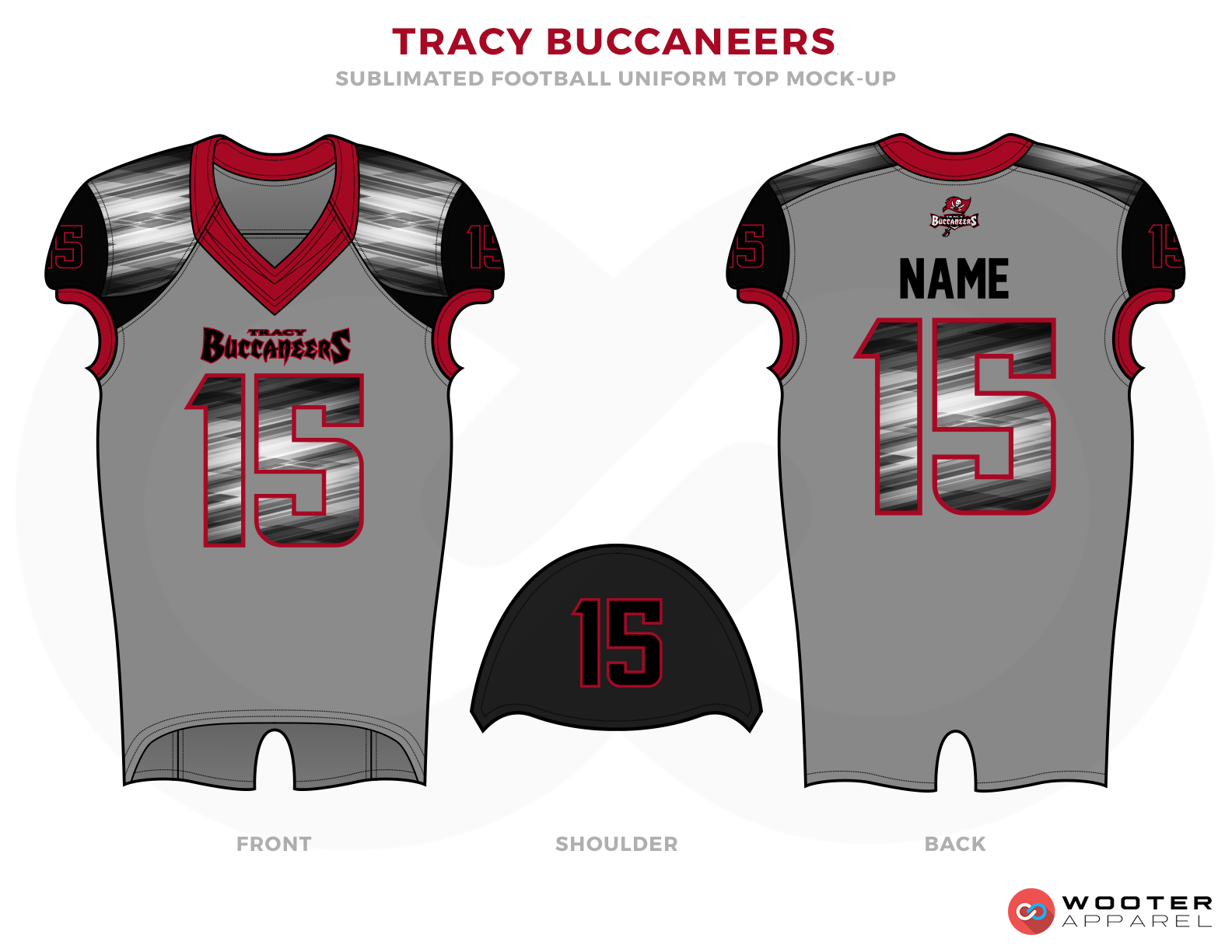 TRACY BUCCANEERS Grey Pink White and Black Football Uniforms, Jerseys and Shoulders