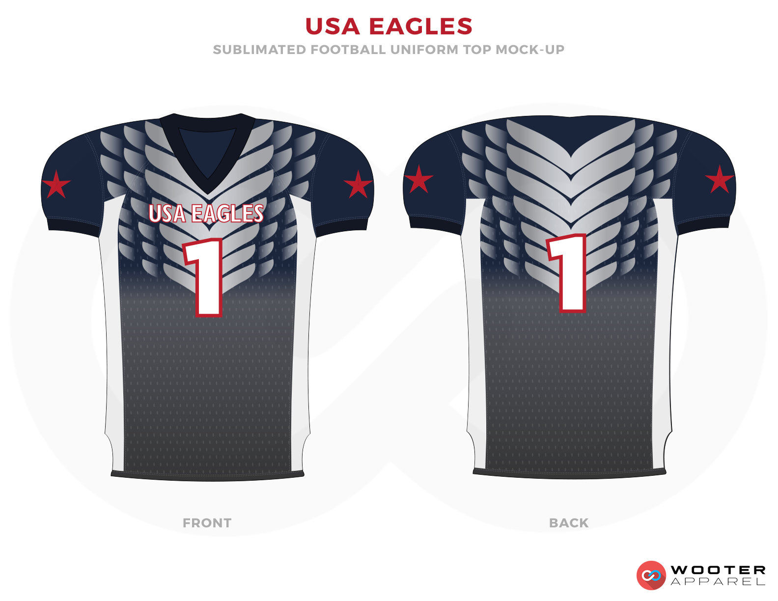 USA EAGLES Grey Blue Red and White Football Uniforms, Jerseys