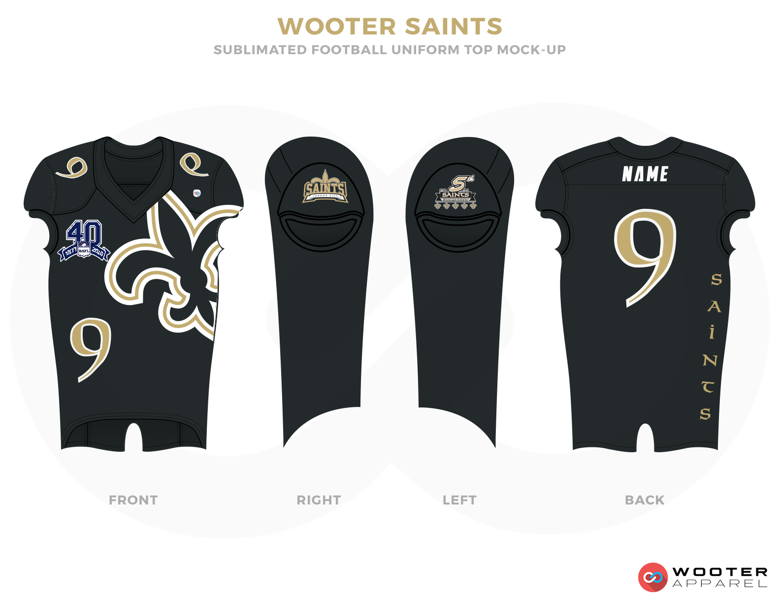 WOOTER SAINTS Dark Grey Blue and White Football Uniforms, Jerseys and Pants