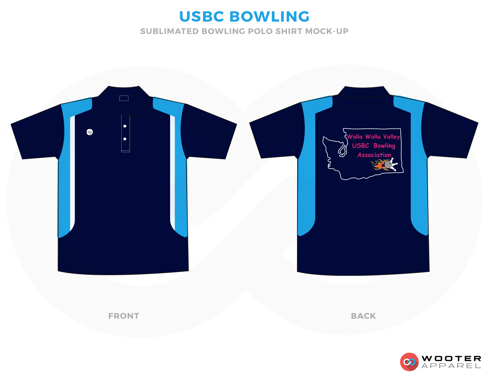 USBC BOWLING sky blue navy blue red bowling uniforms, shirts, quarter zip polo
