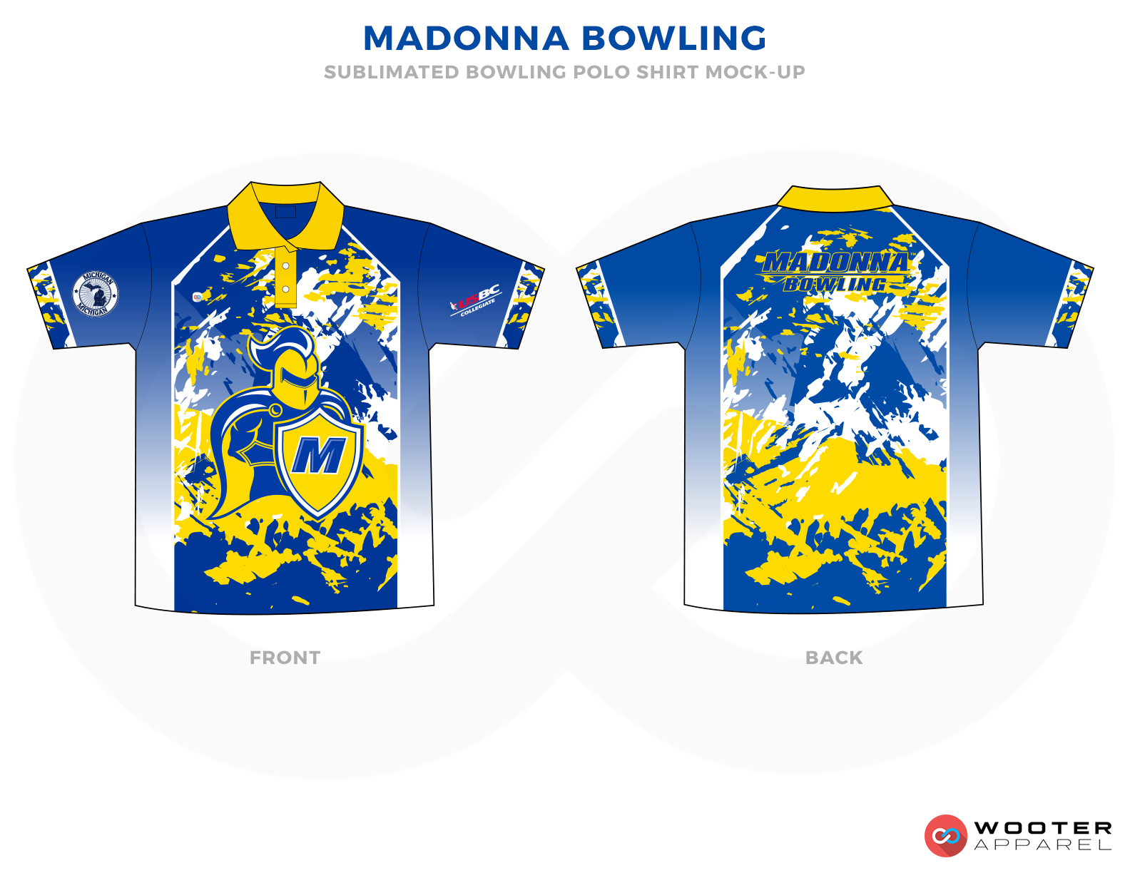 MADONNA BOWLING blue yellow white bowling uniforms, shirts, quarter zip polo